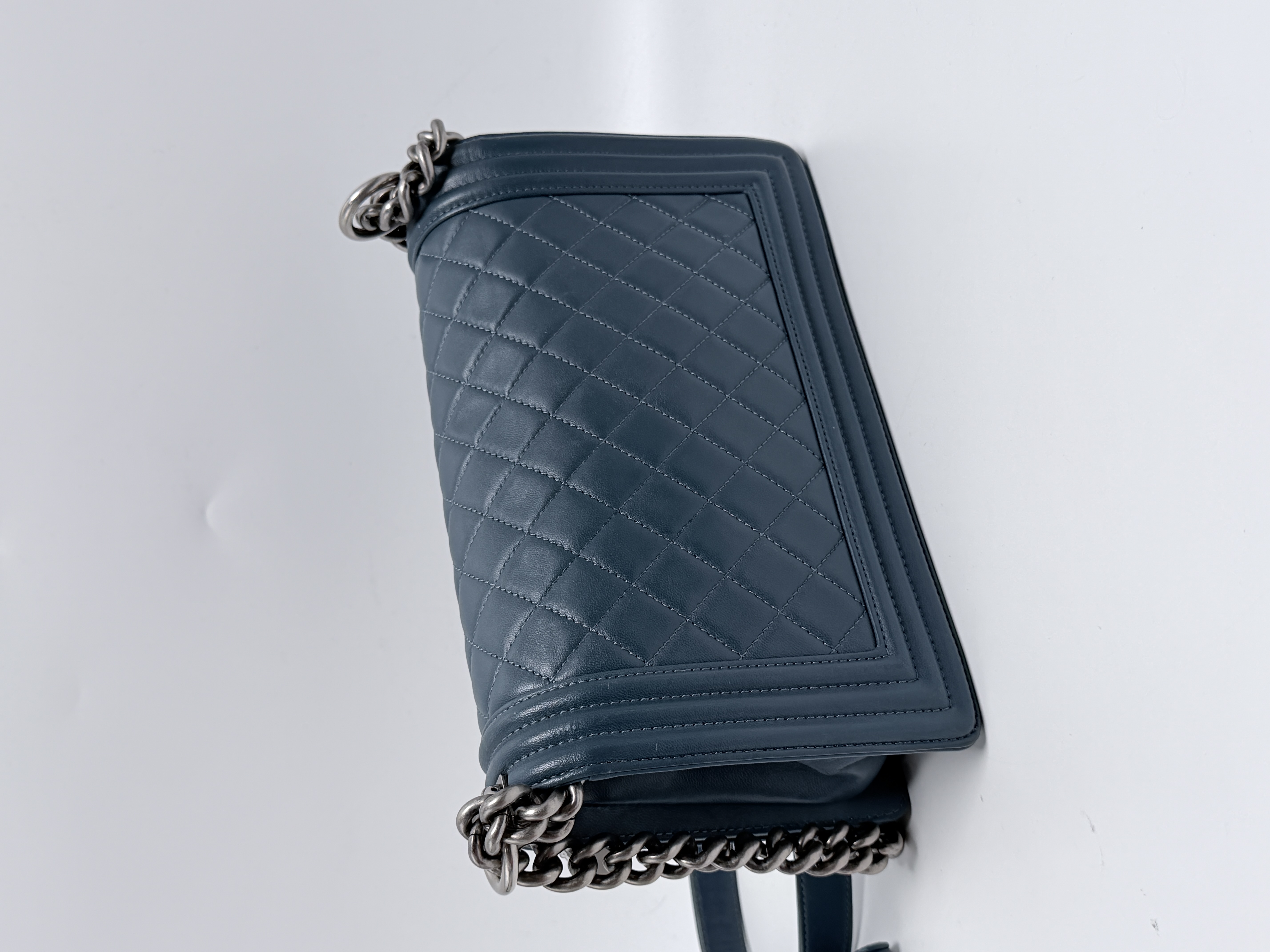Chanel Blue Caviar Medium Boy Chain Shoulder Bag Ruthenium BIN007CC