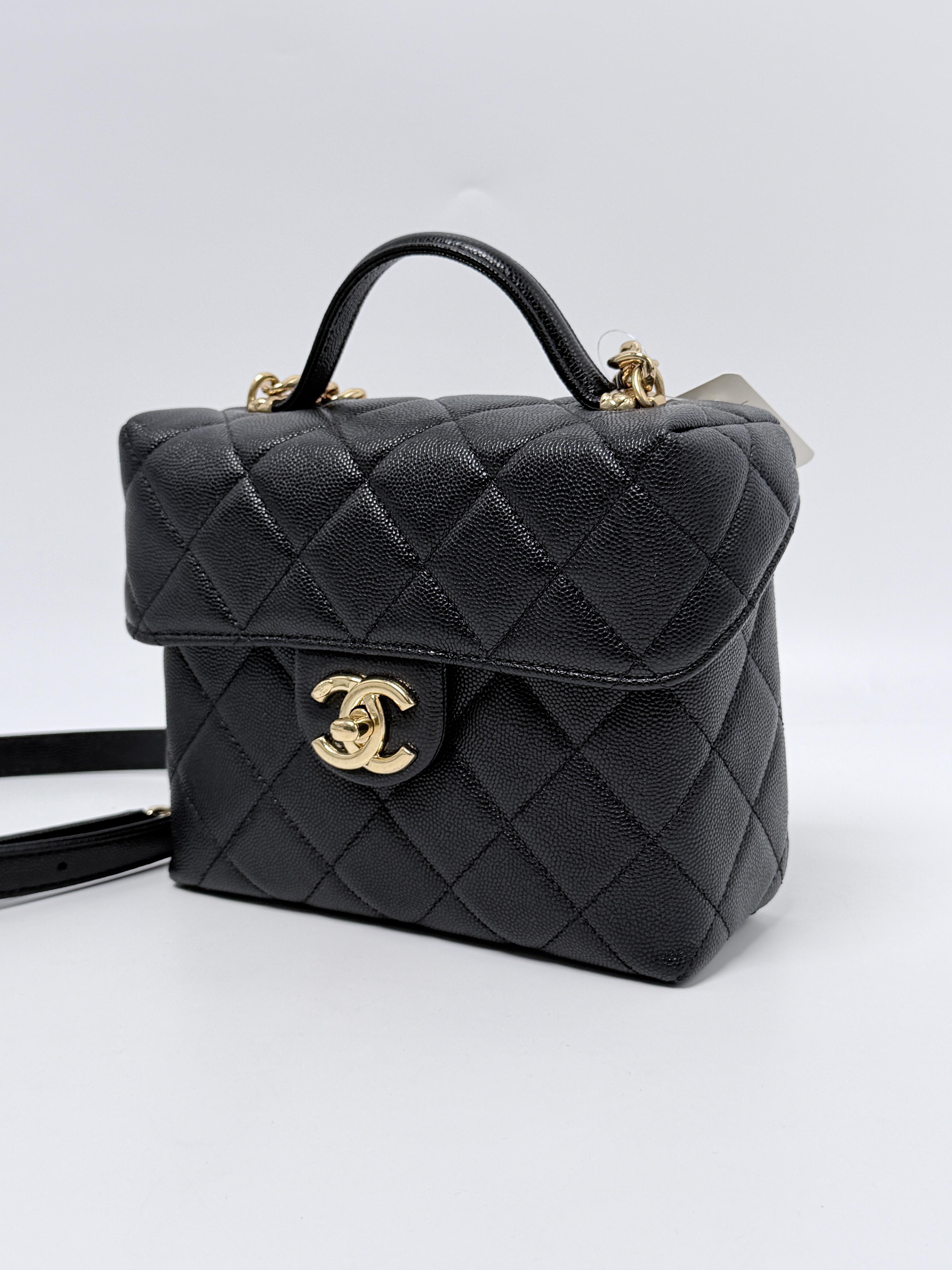 Handy Box Vanity Case Bag Black Caviar Gold Hardware Flap P055CC
