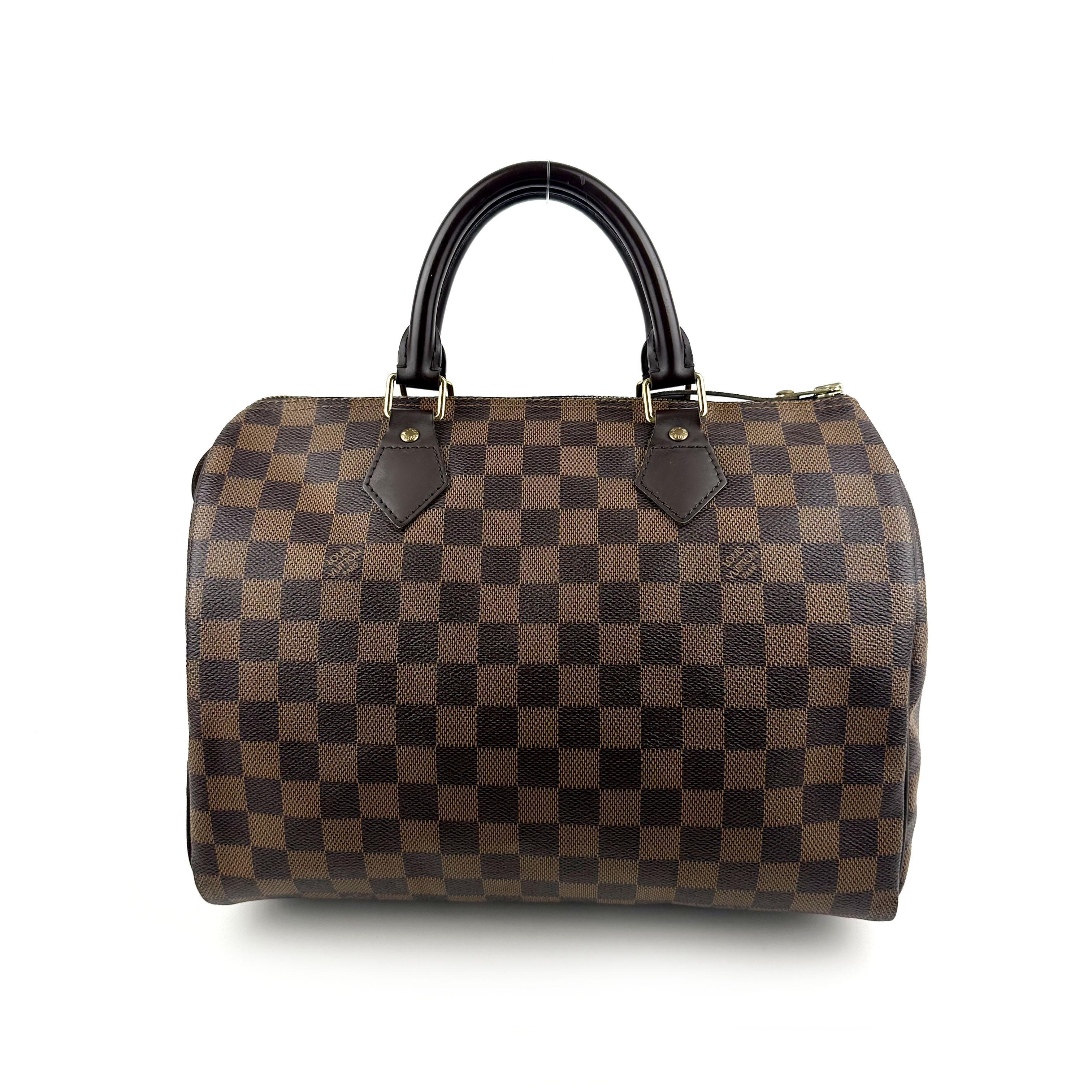 Speedy 30 Damier Ebene Brown Leather Top Handle Tote 2012 with lock and key