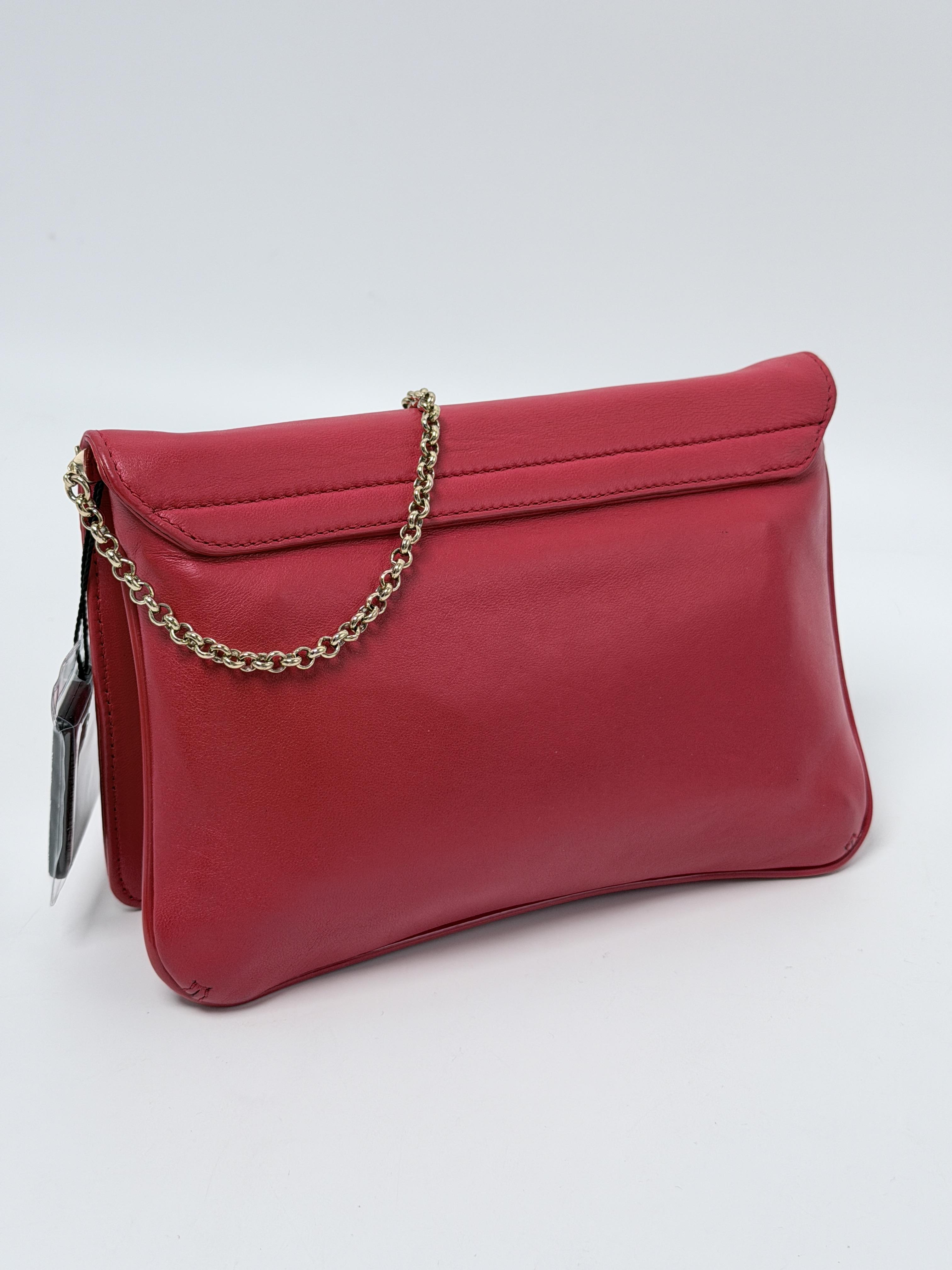 Greek Key Mixed Media Patent and Matte Medusa Chain Flap Pouch Red JD1429VS