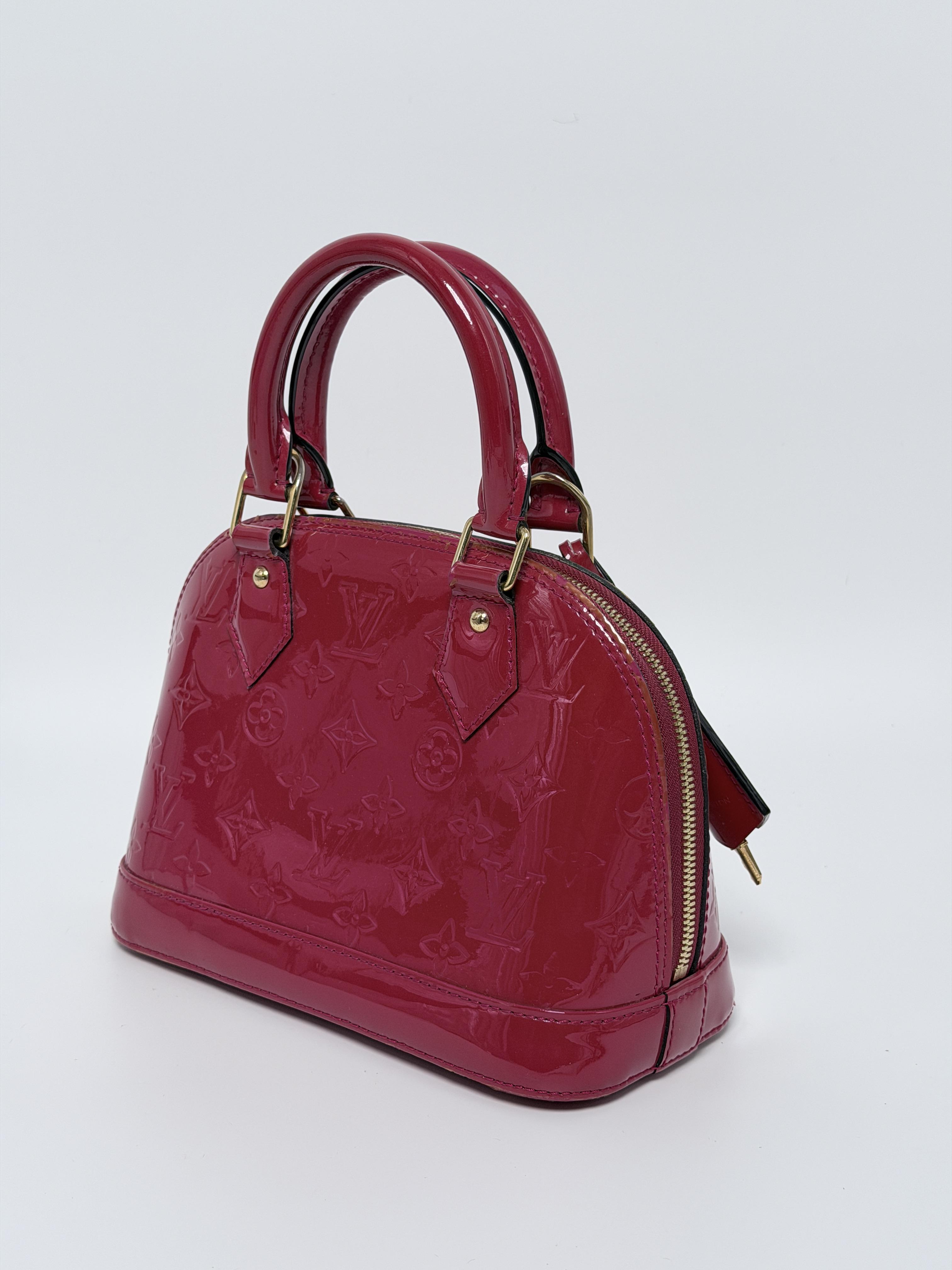 Pre-owned Louis Vuitton leather Shoulder Bags Monogram Vernis Alma BB Top Handle Handbag Crossbody Bag Burgundy CCMPLV43
