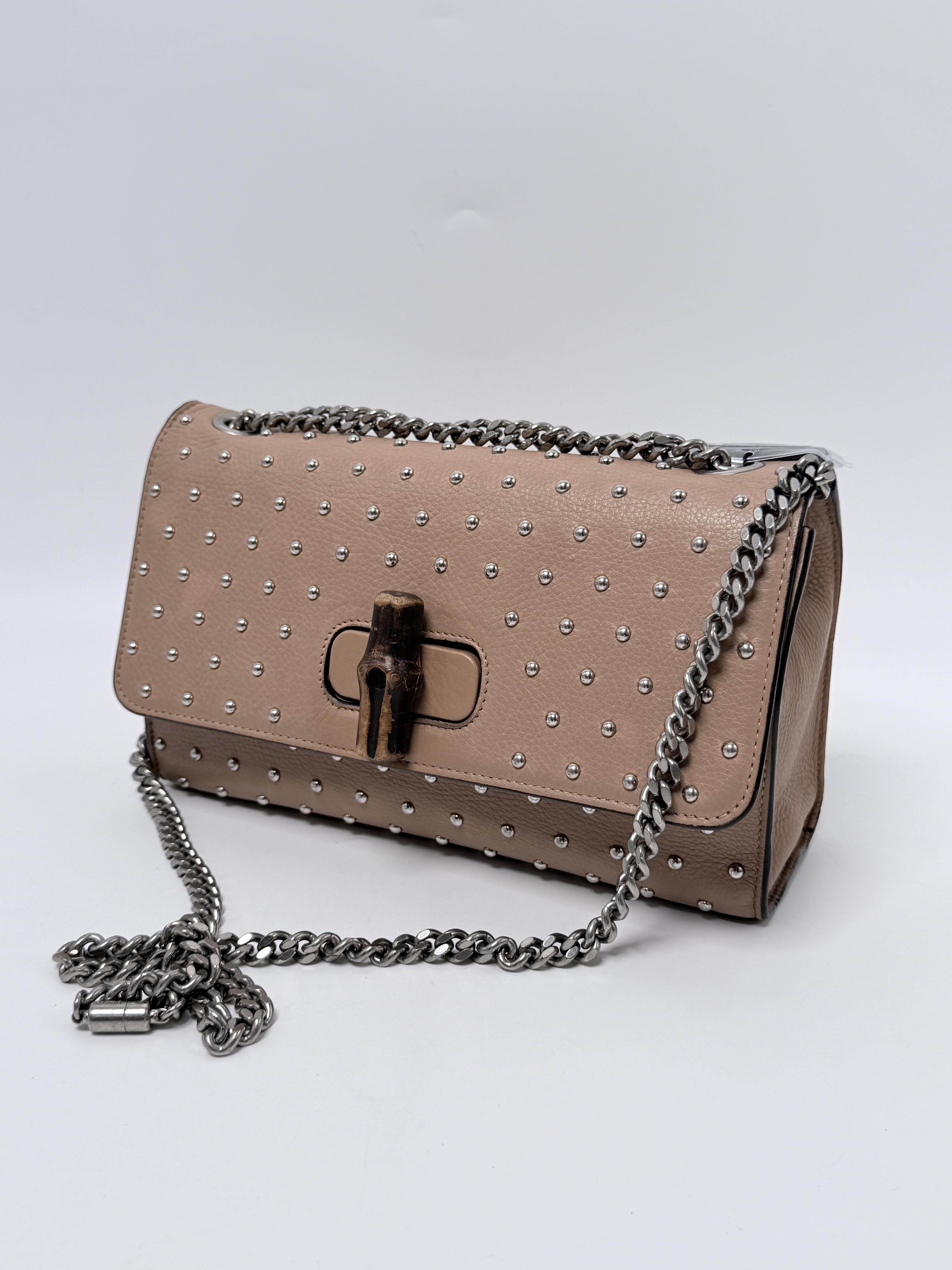 Studded Miss Bamboo Medium Shoulder Crossbody Bag Nude JD1403GG