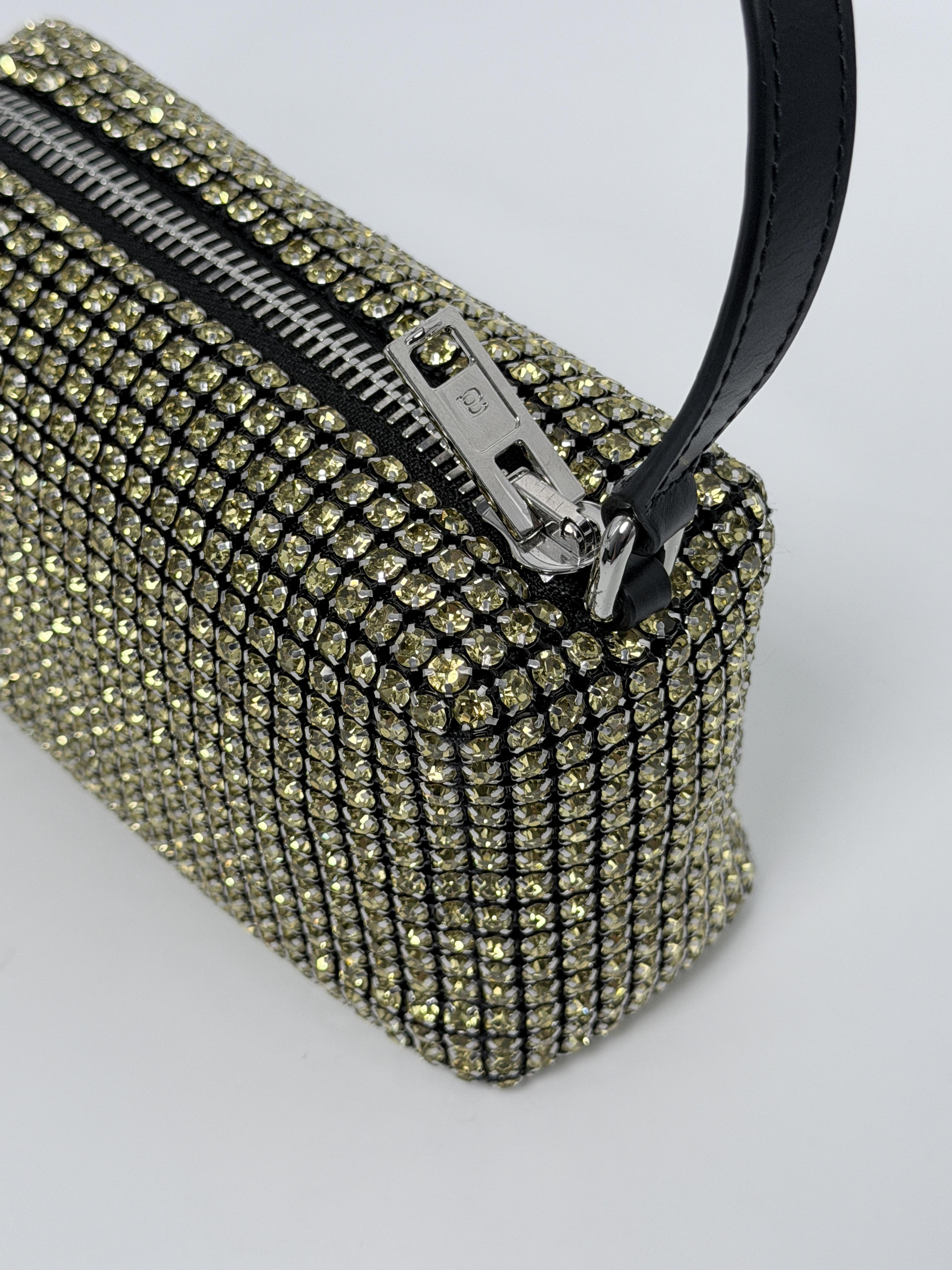 Pre-owned Alexander Wang nylon fabric Shoulder Bags Heiress Crystal Mesh Pouch Bag Silver JD429AW