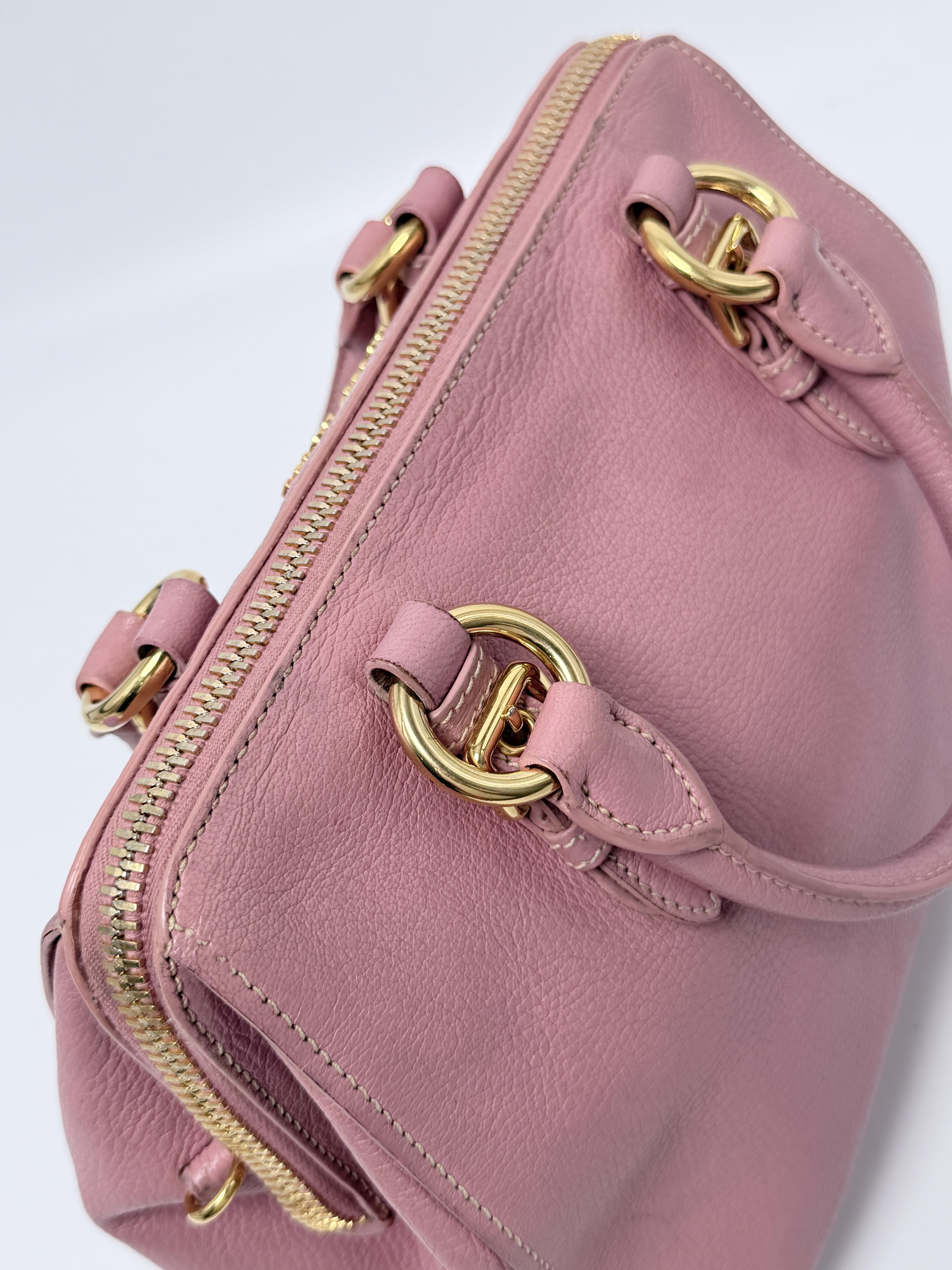 Peonia Pink Madras Goatskin Bauletto Top Handle Bag XU008MM