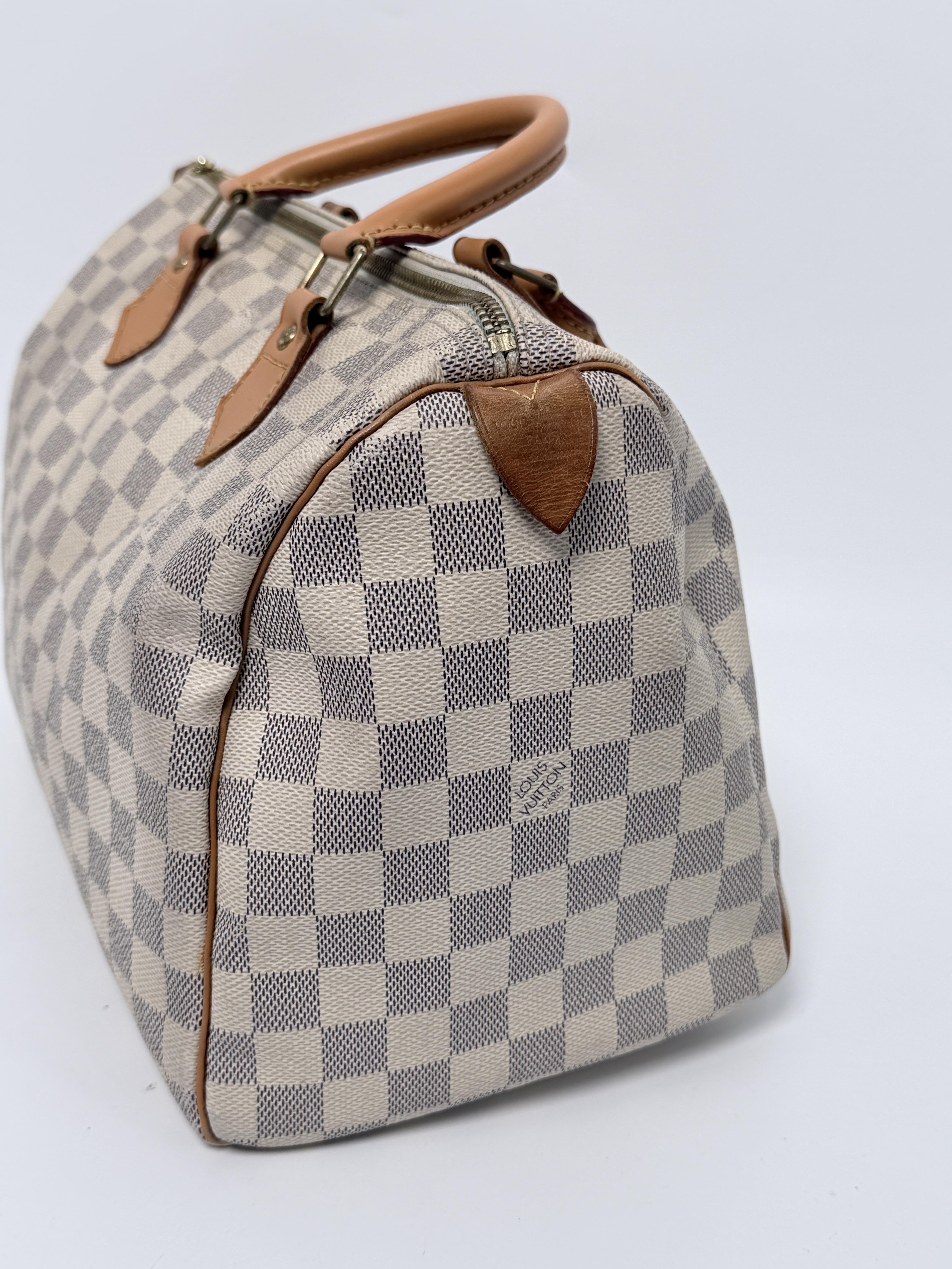 Damier Azur Speedy 30 Handle Handbag Shoulder Bag White JD328LV