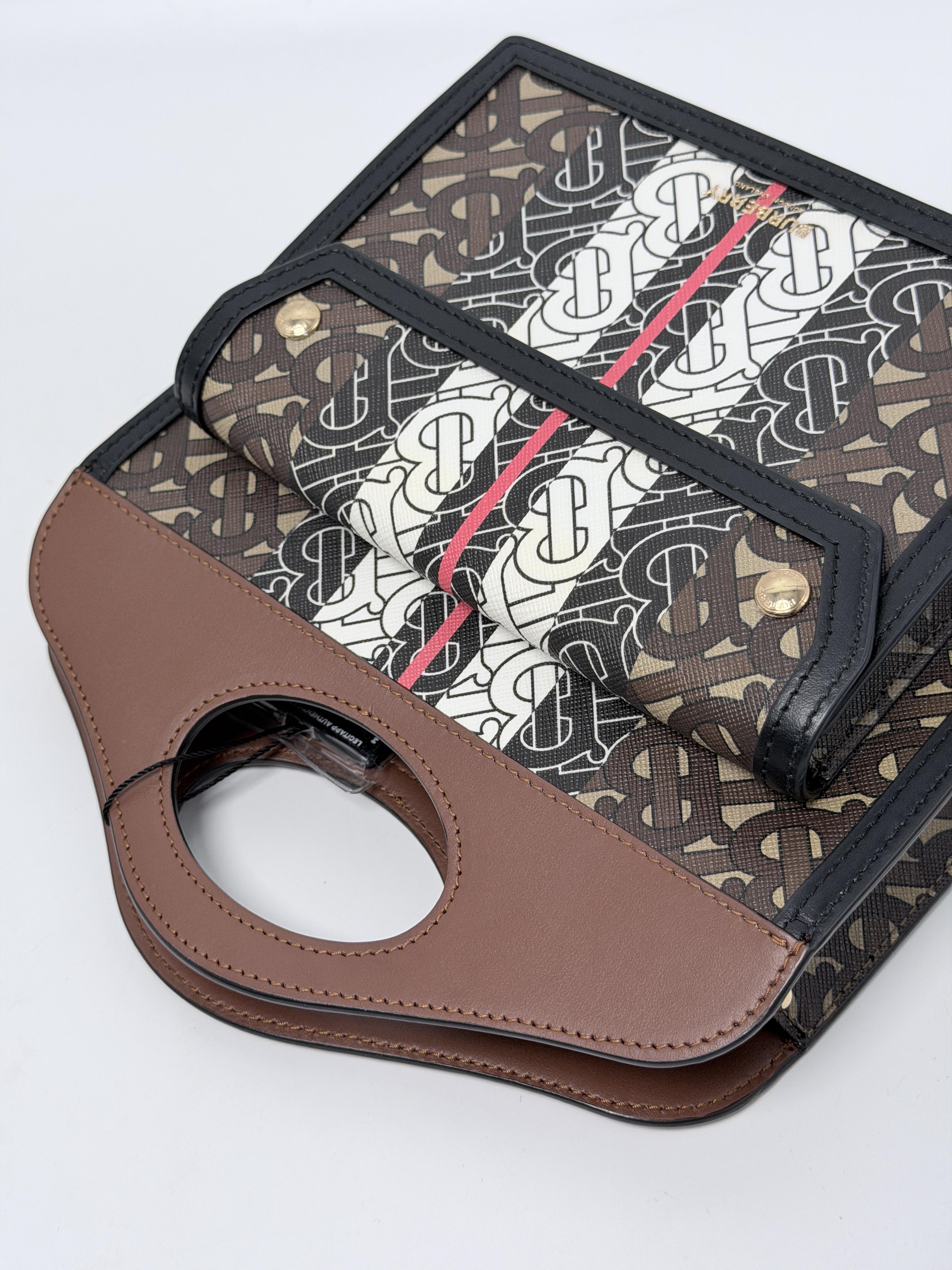 Burberry Mini Monogram Stripe E Canvas Pocket Bag Bridle Brown XU003BR
