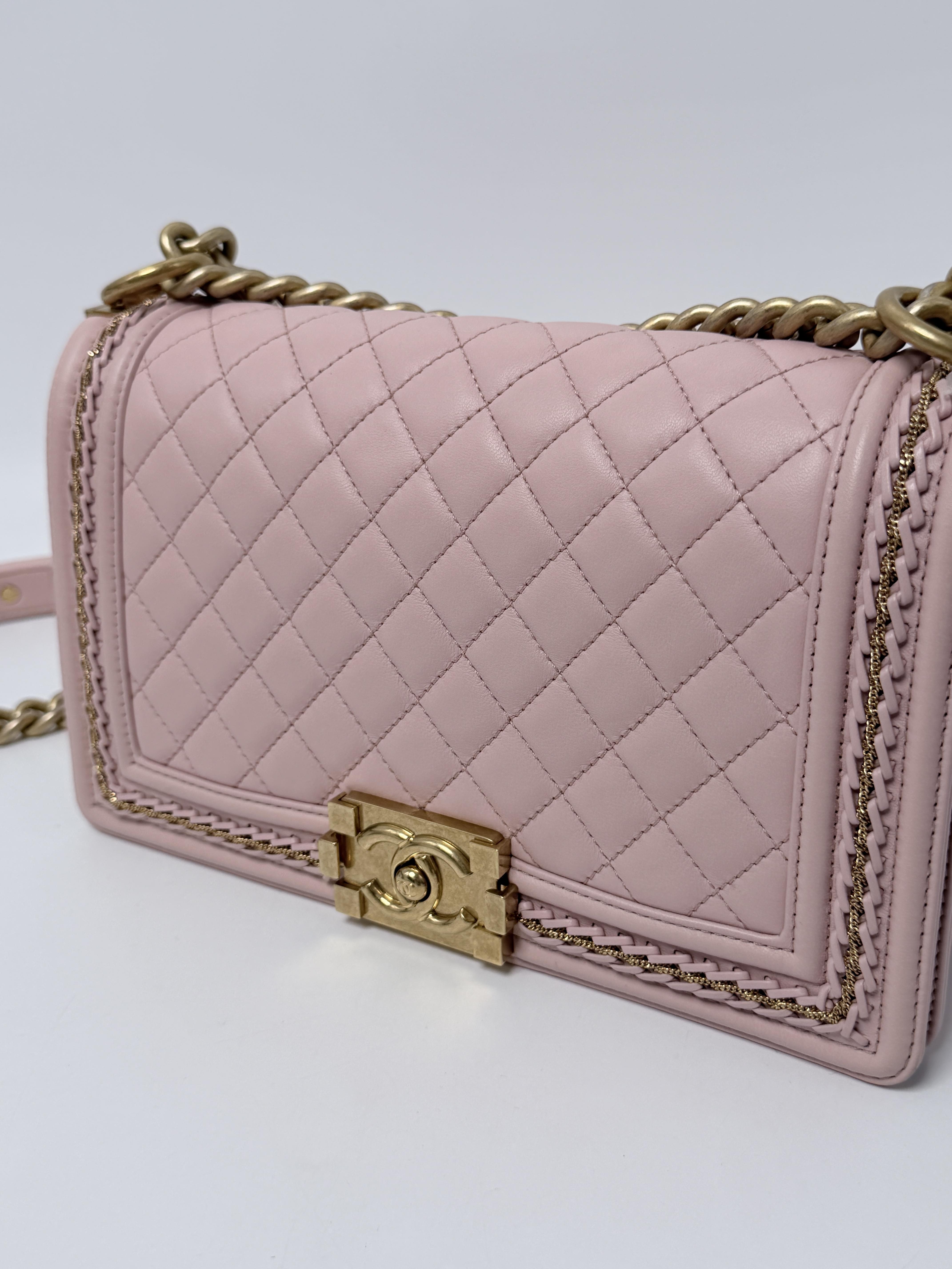 "Old Medium" Boy Flap Bag Light Pink Caviar Gold Hardware HB010CC