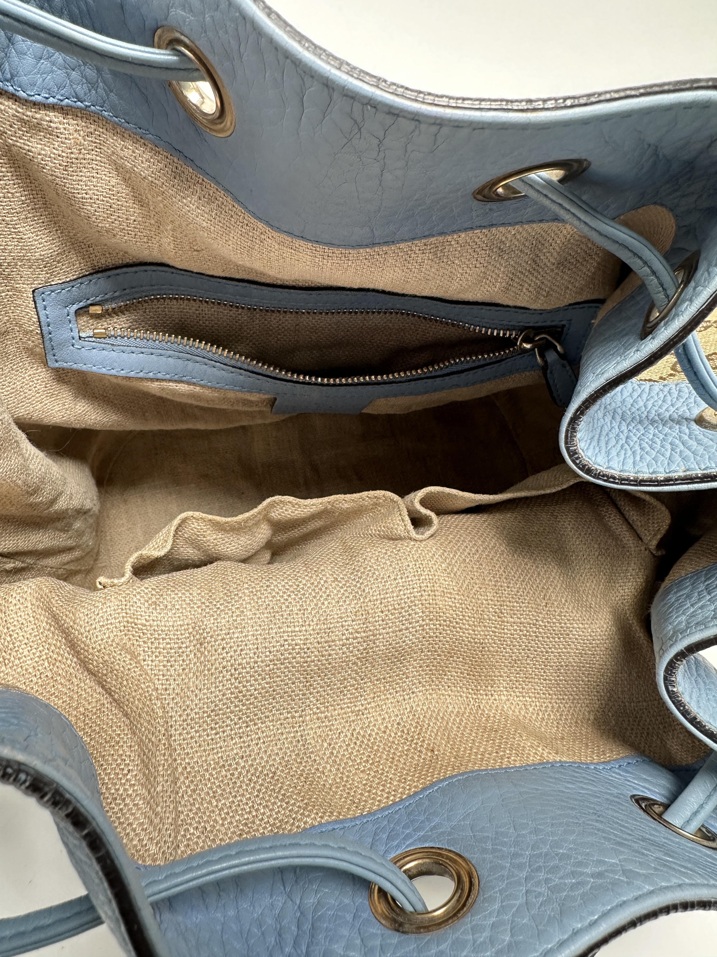 Pre-owned GUCCI canvas Shoulder Bags GG Drawstring Bucket Bag – Beige / Light Blue SH393GG