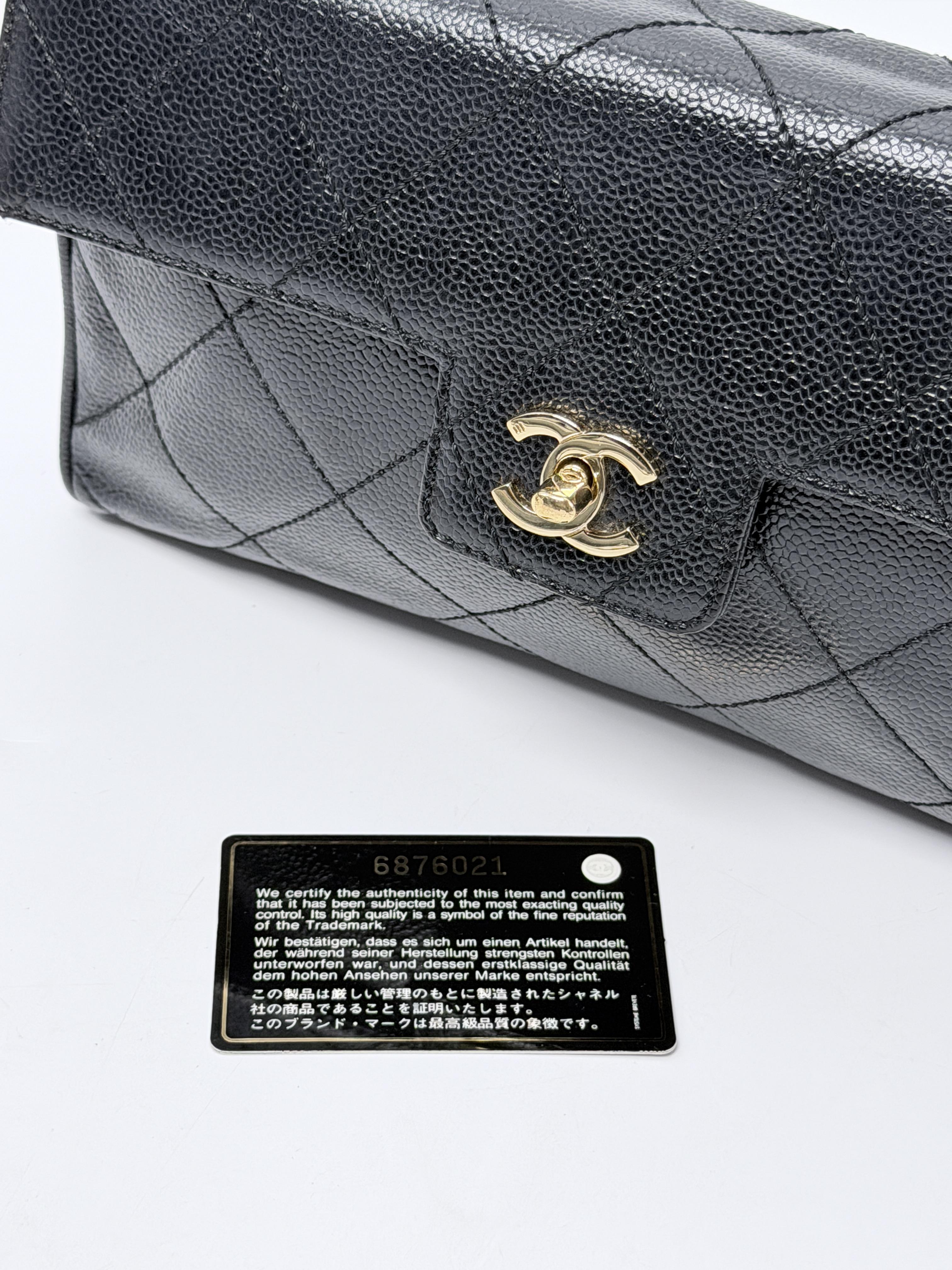 East West Flap Black Caviar Quilted Light Gold Shoulder Bag JP003CC