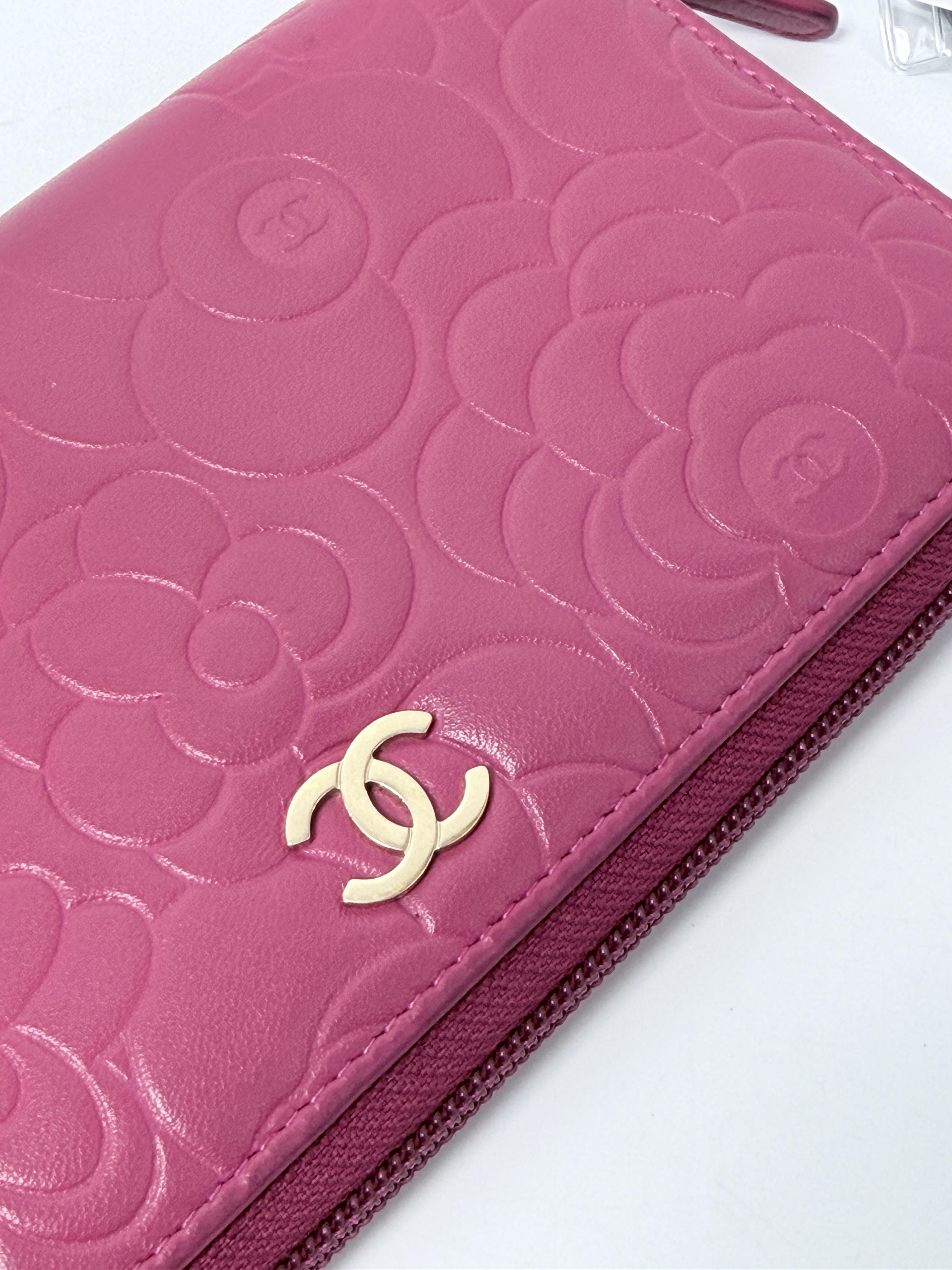 Fuchsia Pink Lambskin Camellia Zip Around Long JE696CC
