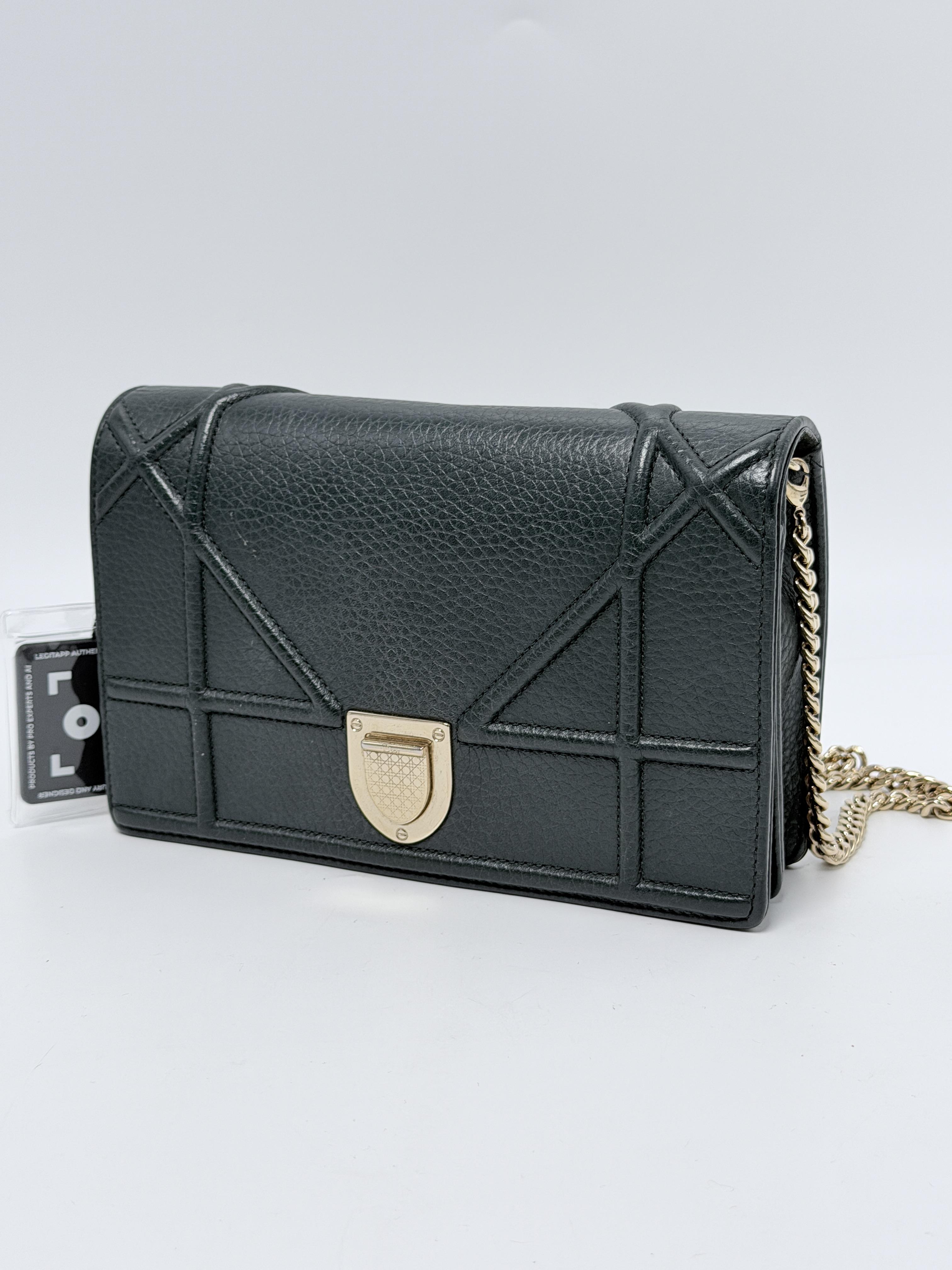 Christian Diorama Wallet on Chain Black Grained Crossbody WOC JD1302DR