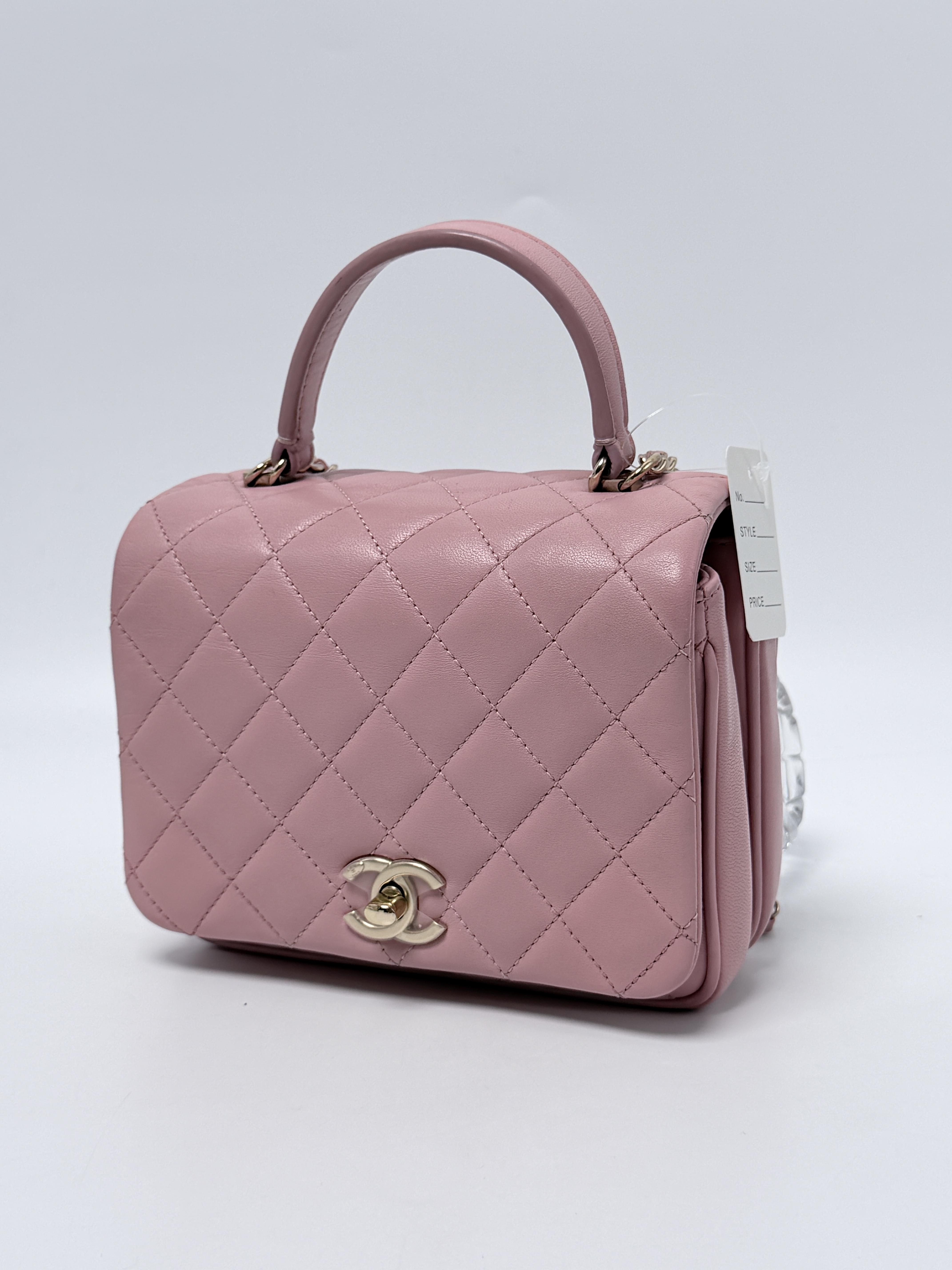 Citizen Chic Mini Flap Bag Pink Lambskin Gold Hardware Top Handle Crossbody P052CC