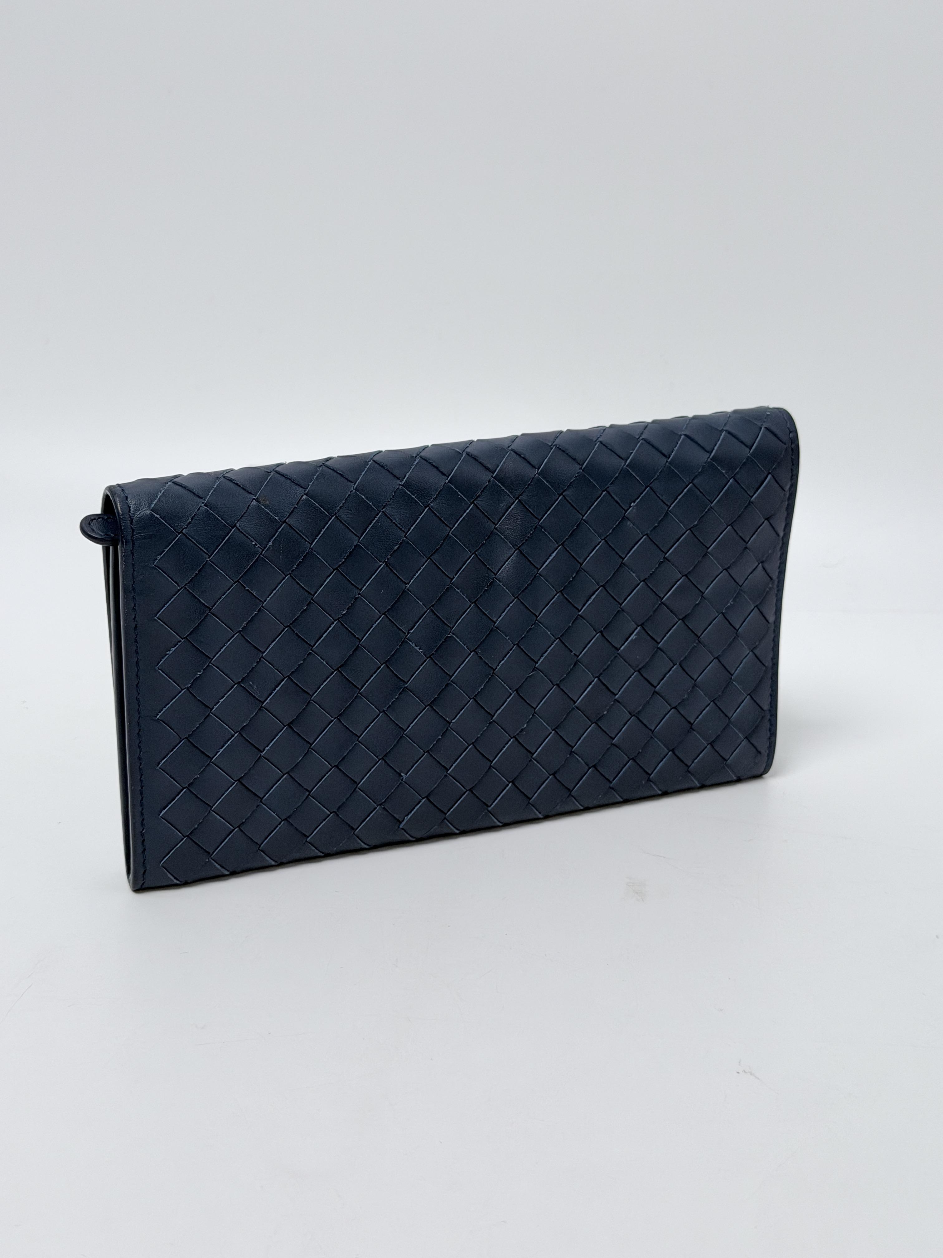 Intrecciato Nappa Continental Flap Long Wallet Navy Blue JD1619BV
