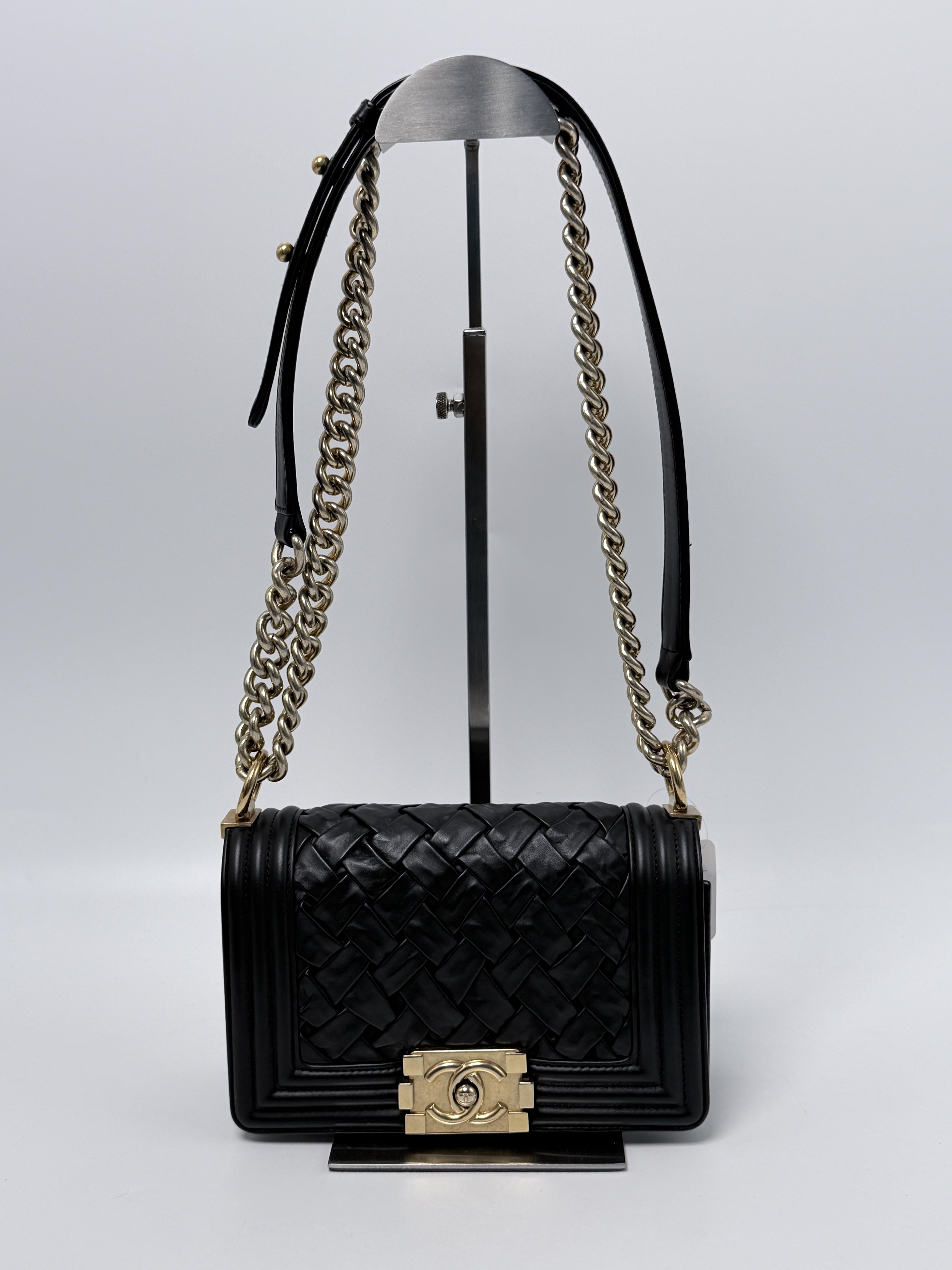 Boy Bag Black Braided Old Medium Flap Shoulder Crossbody Handbag XU011CC