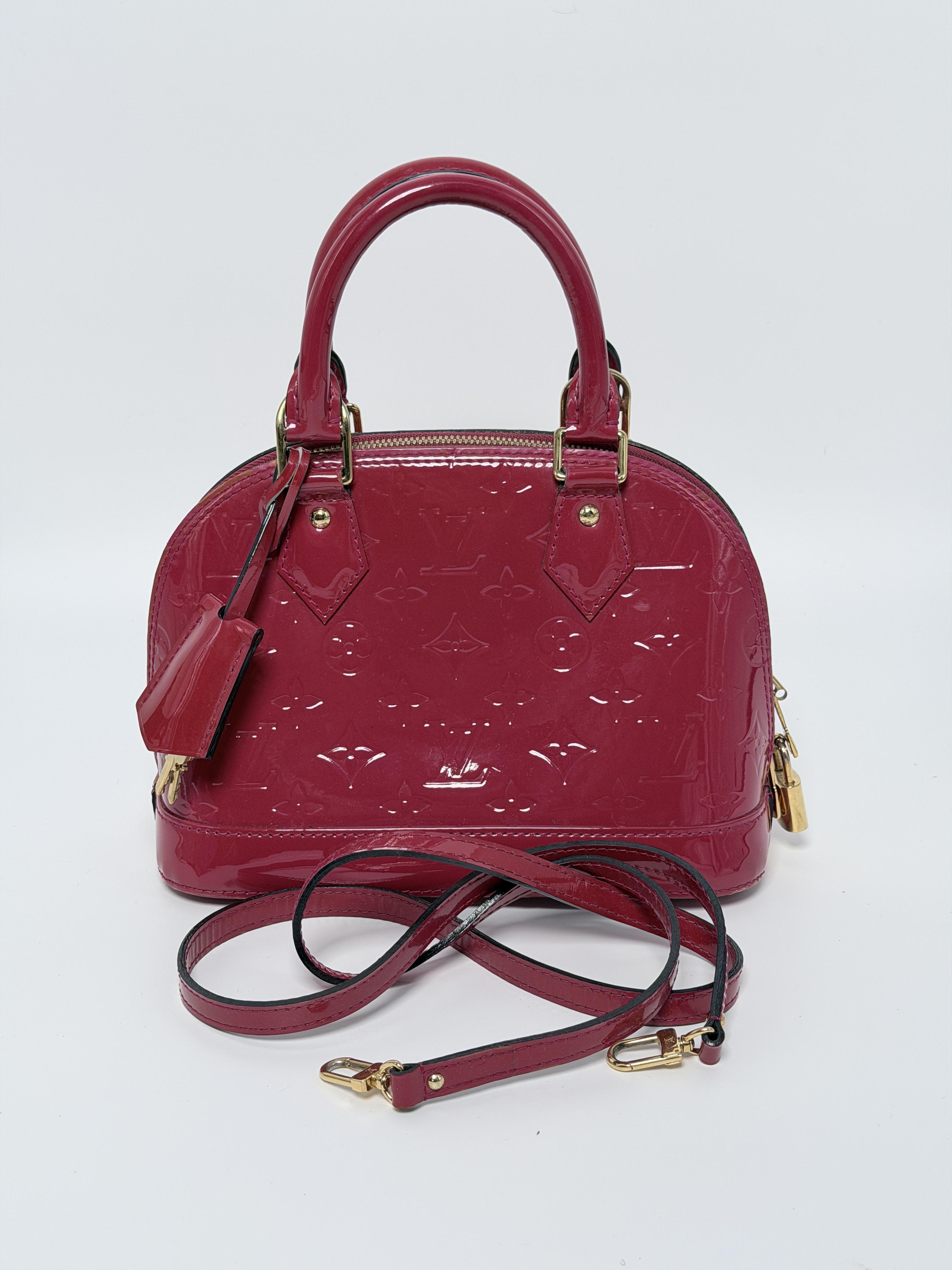 Pre-owned Louis Vuitton leather Shoulder Bags Monogram Vernis Alma BB Top Handle Handbag Crossbody Bag Burgundy CCMPLV43