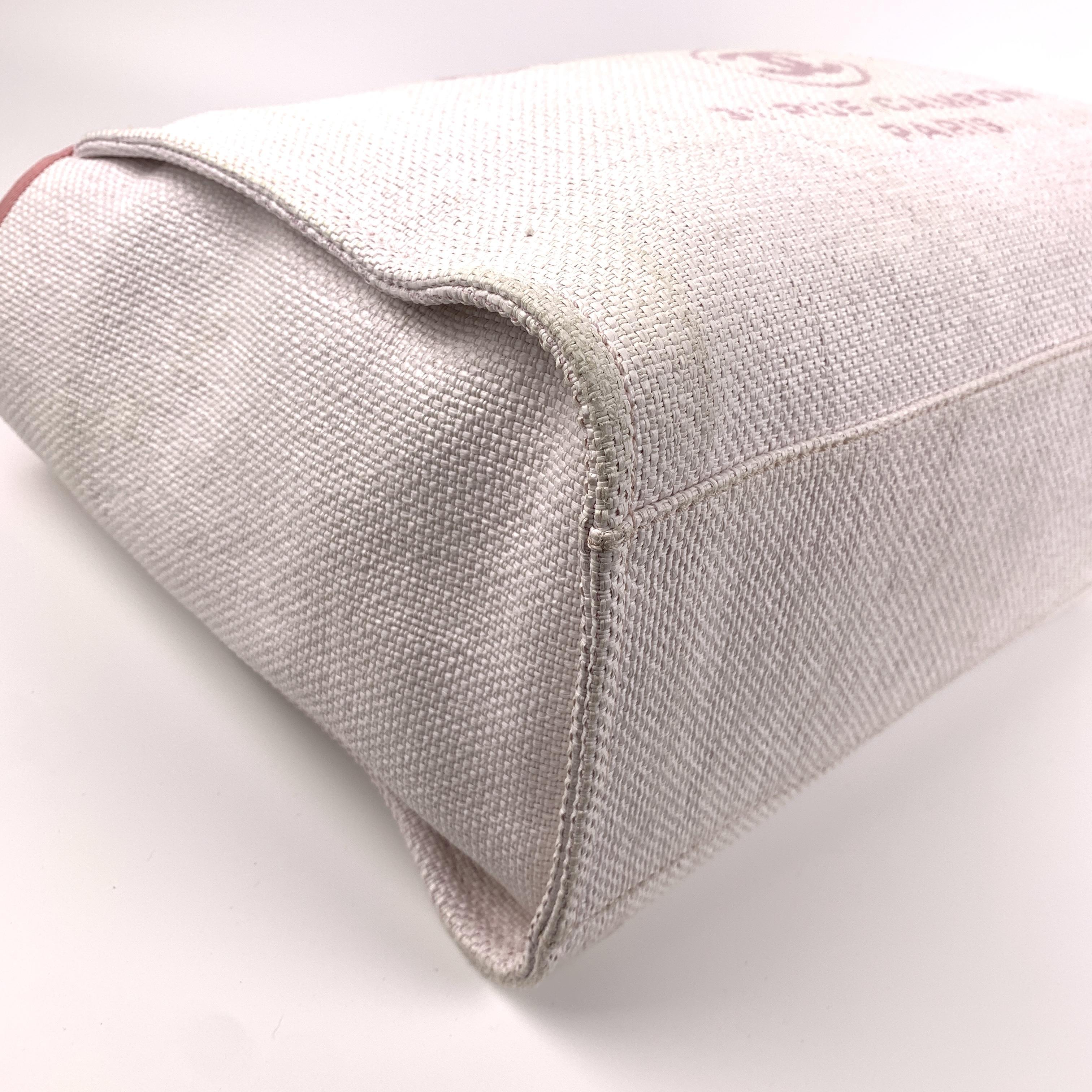 Deauville Large Tote Bag White & Pink Canvas, Handheld & Shoulder Bag,Sku:SH67 2016
