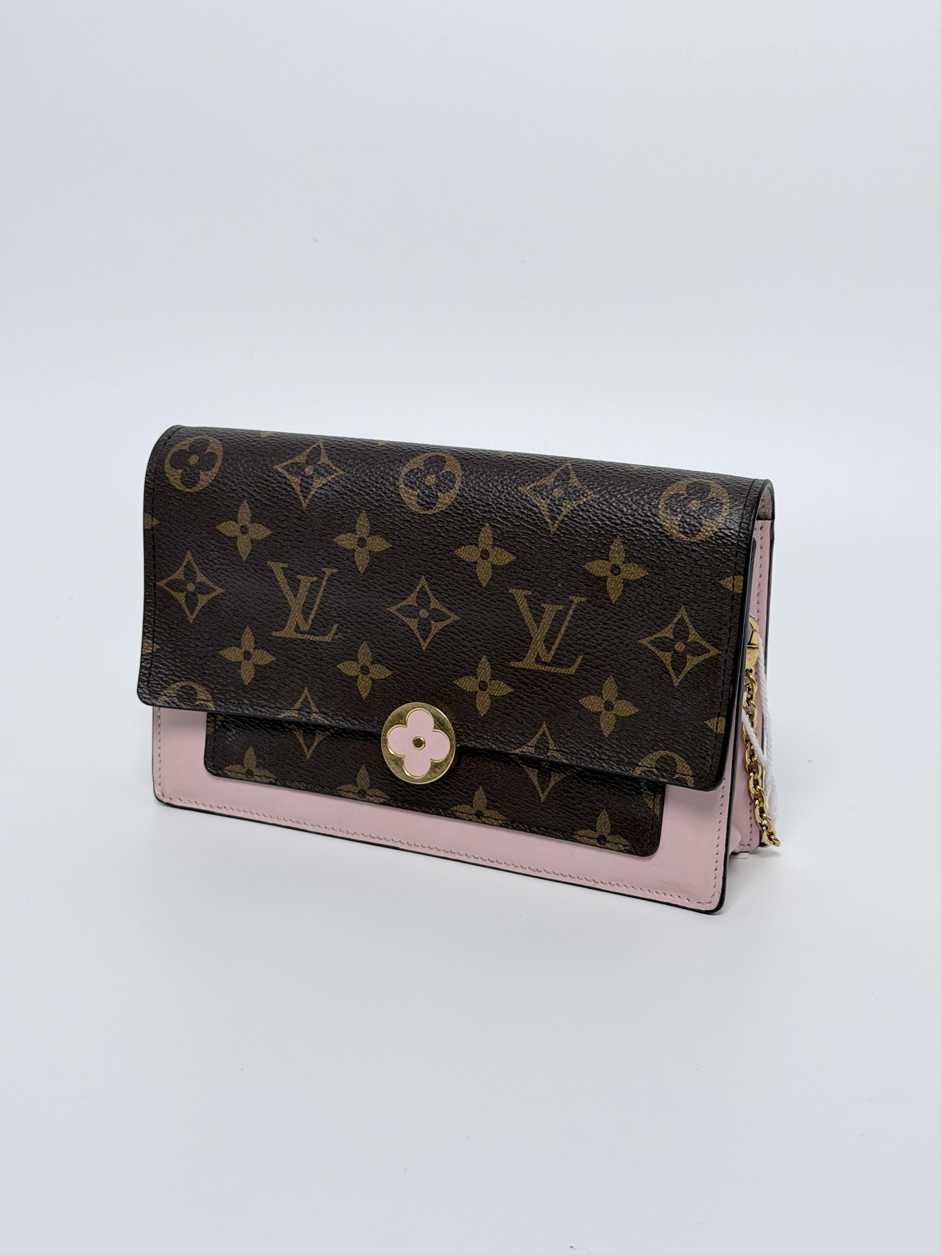 Pre-owned Louis Vuitton Canvas Crossbody Bags Authentic Monogram Flore Chain Wallet Clutch Rose Ballerine Crossbody Handbag P002LV