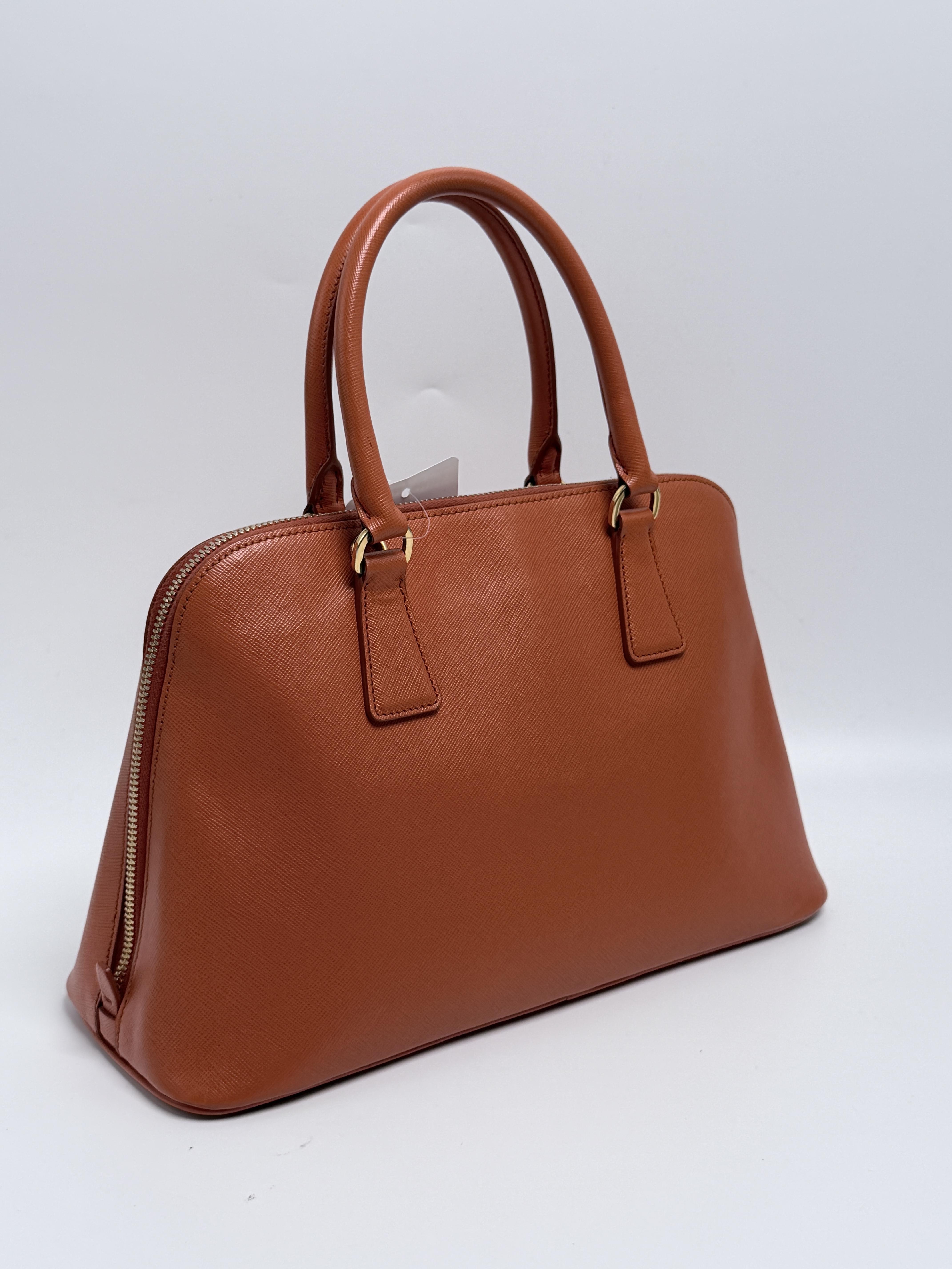 Pre-owned PRADA Leather Shoulder Bags Saffiano Lux Medium Promenade Tote Bag Handle Handbag Papaya ZS118PR