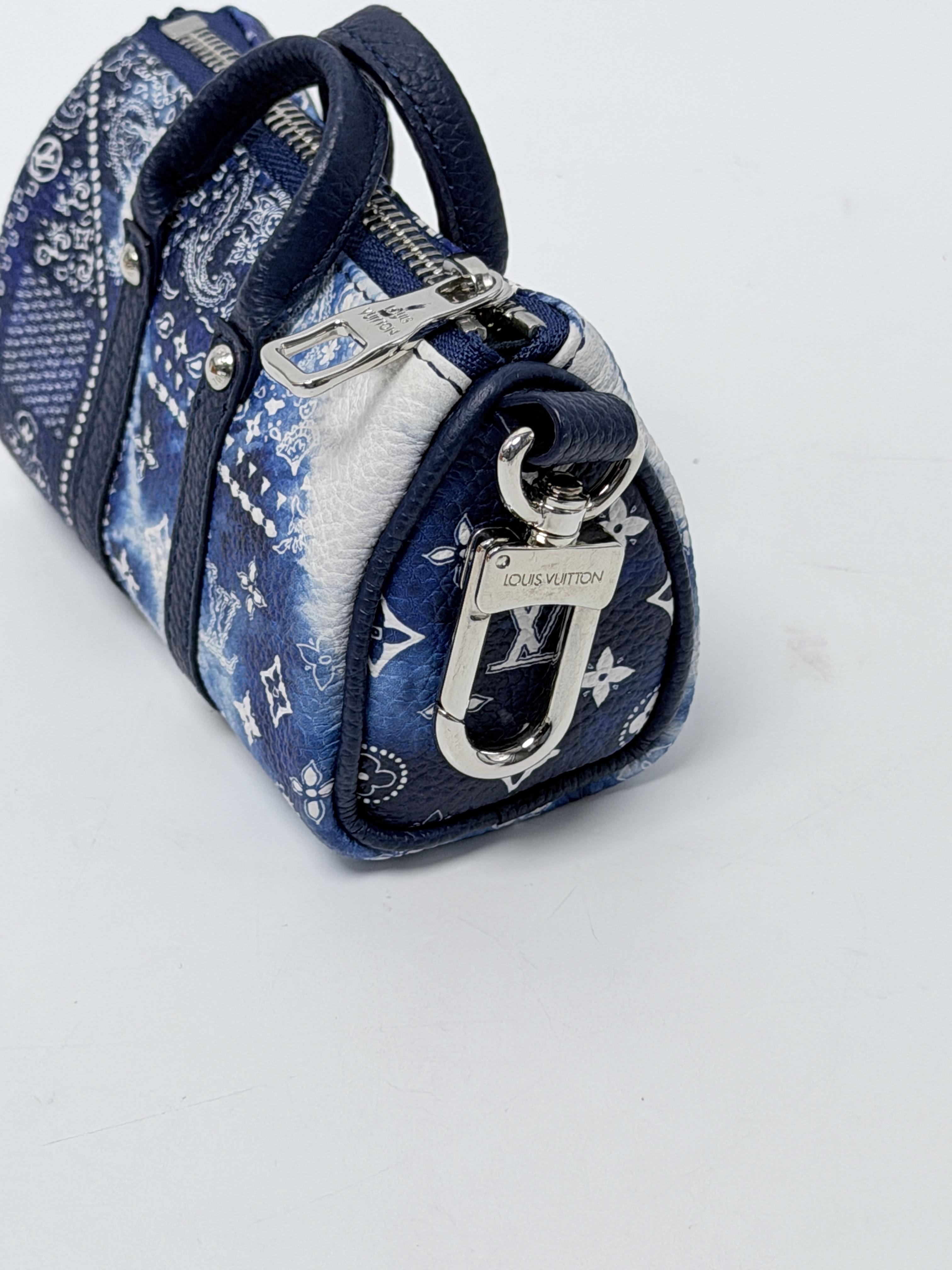 Monogram Bandana Mini Keepall Bag Charm Pouch Blue JP013LV