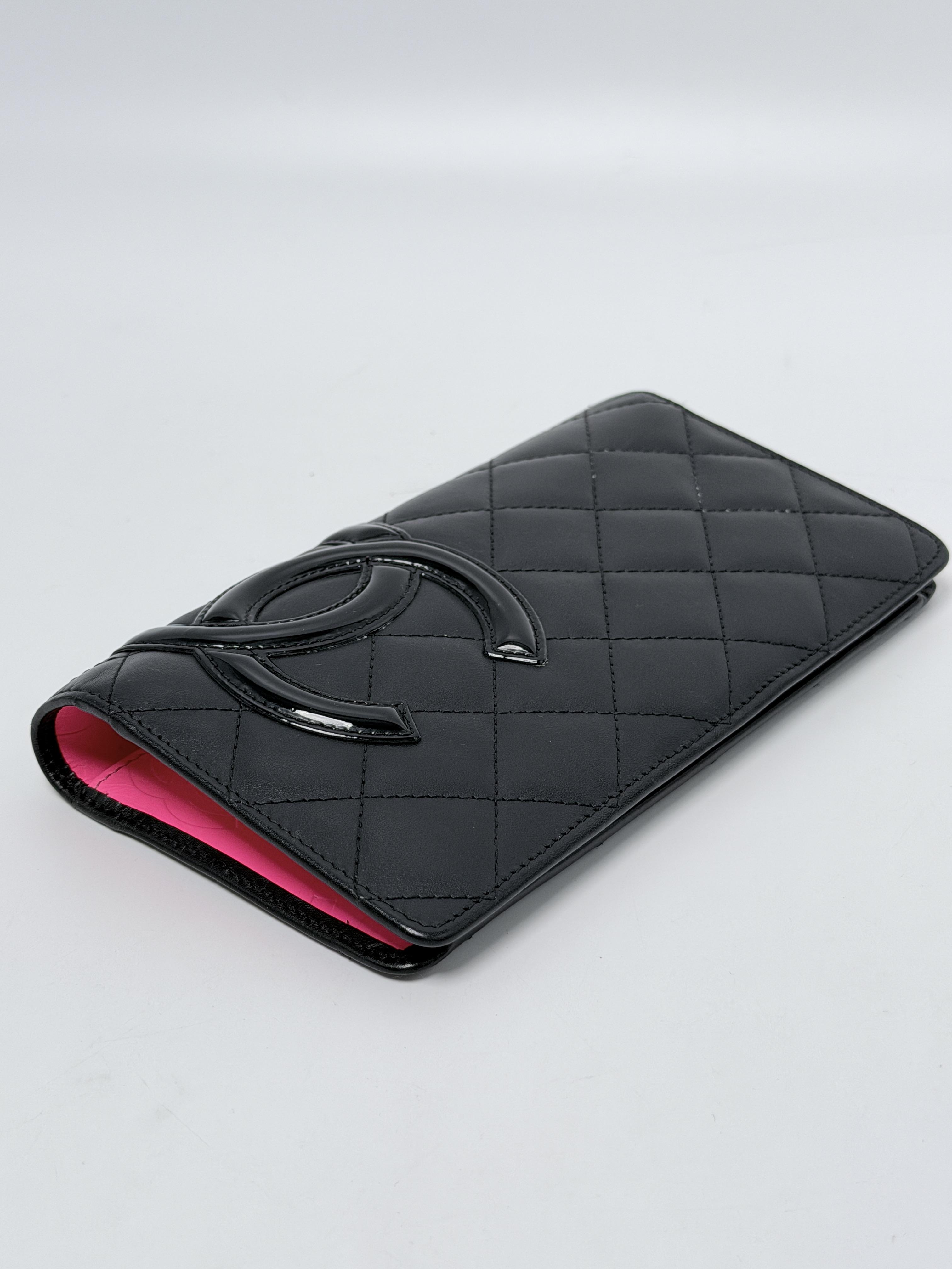 Cambon Ligne Yen Long Wallet Black Calfskin Neon Pink Interior XU023CC