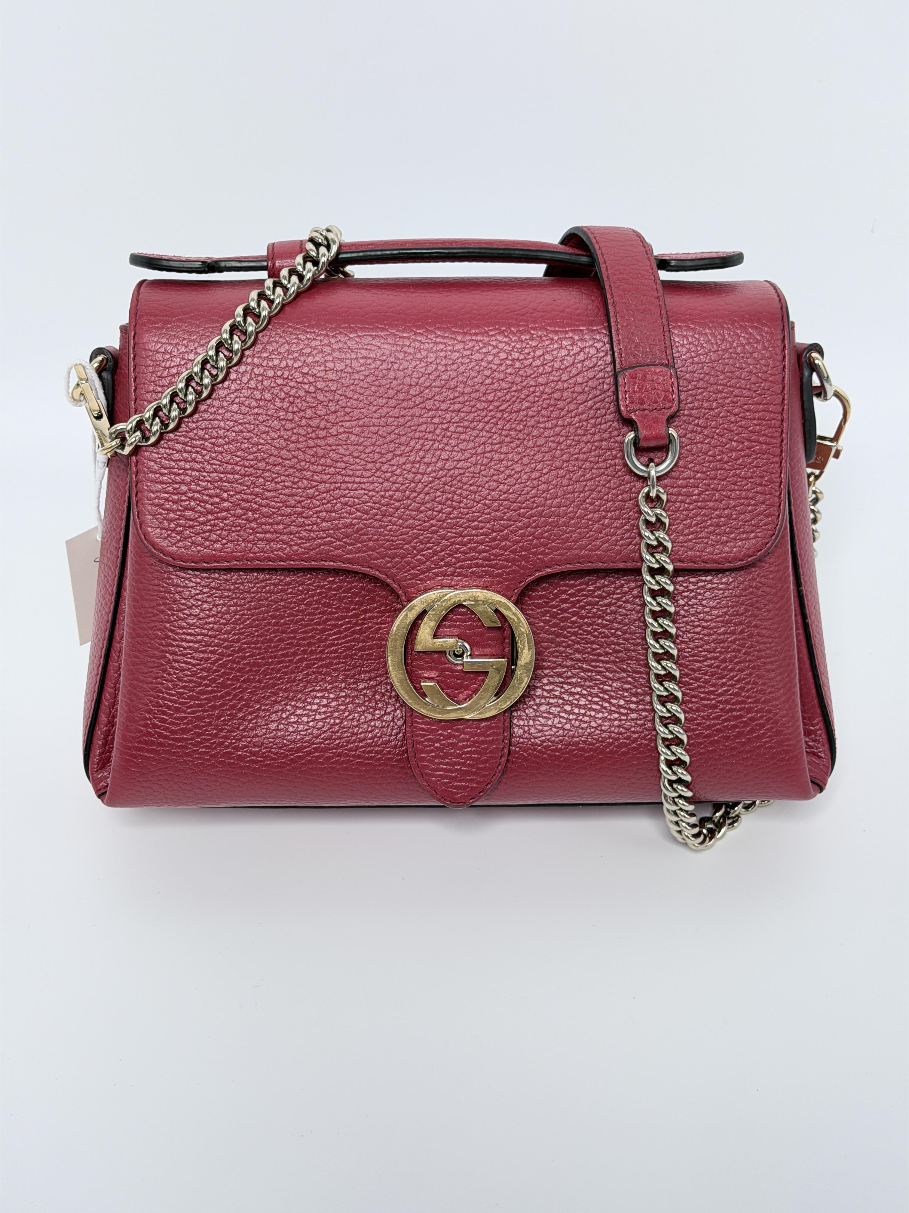 Pre-owned GUCCI Leather Shoulder Bags authentic Interlocking G top handle shoulder bag JX312GG