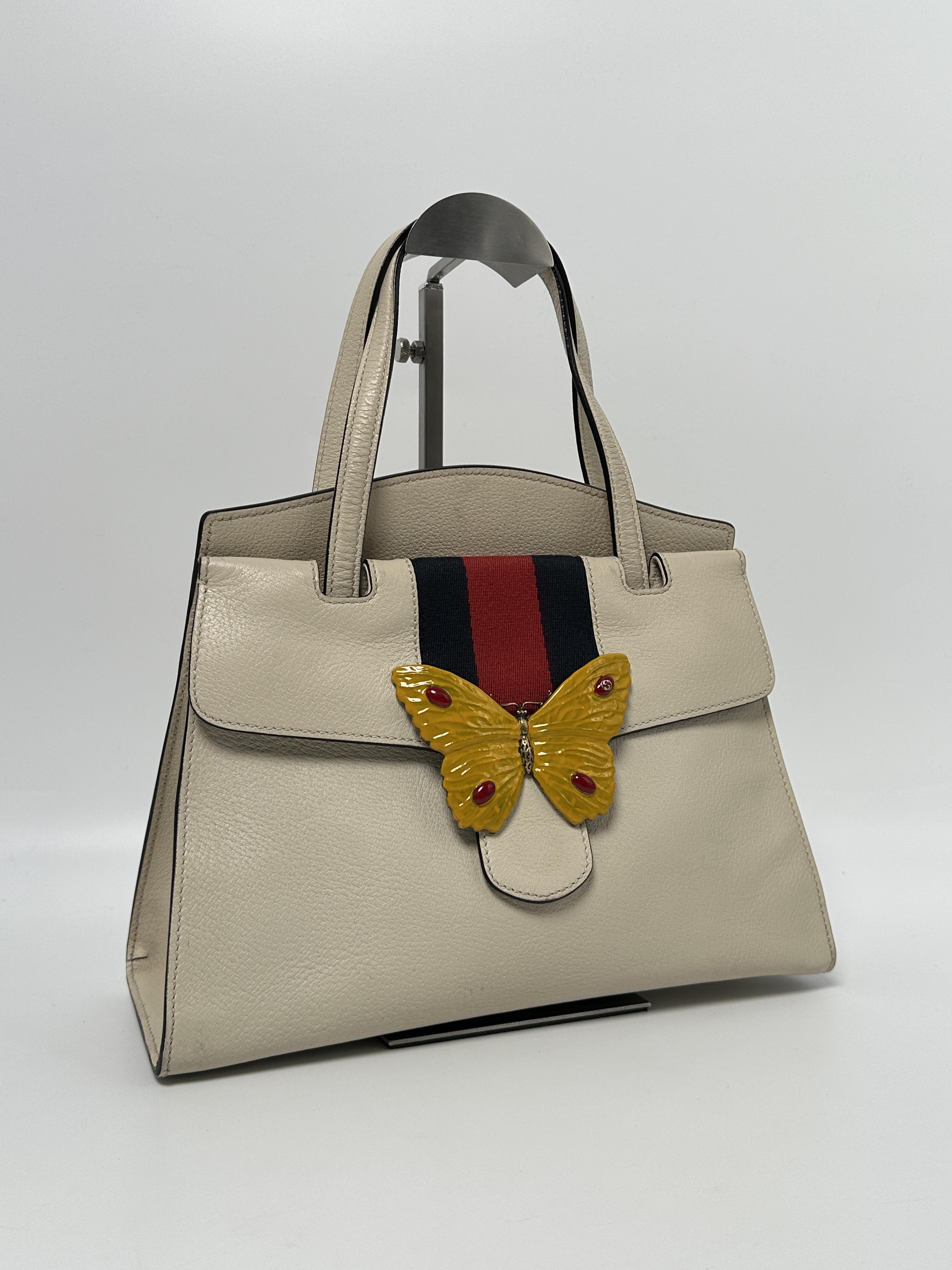 Pre-owned GUCCI Leather Crossbody Bags Medium Linea Totem Butterfly Top Handle Bag Shoulder Ivory Web JD820GG