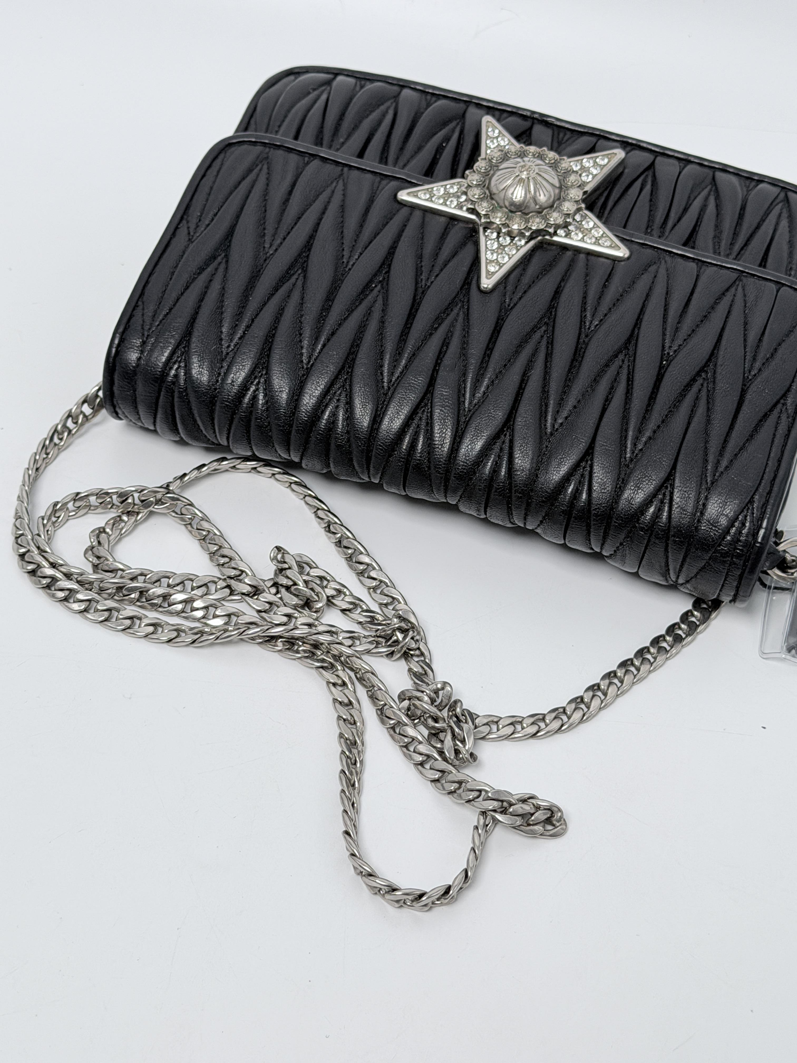 Matelasse Crystal Star Flap Shoulder Crossbody Chain Bag Nero JD1163MM