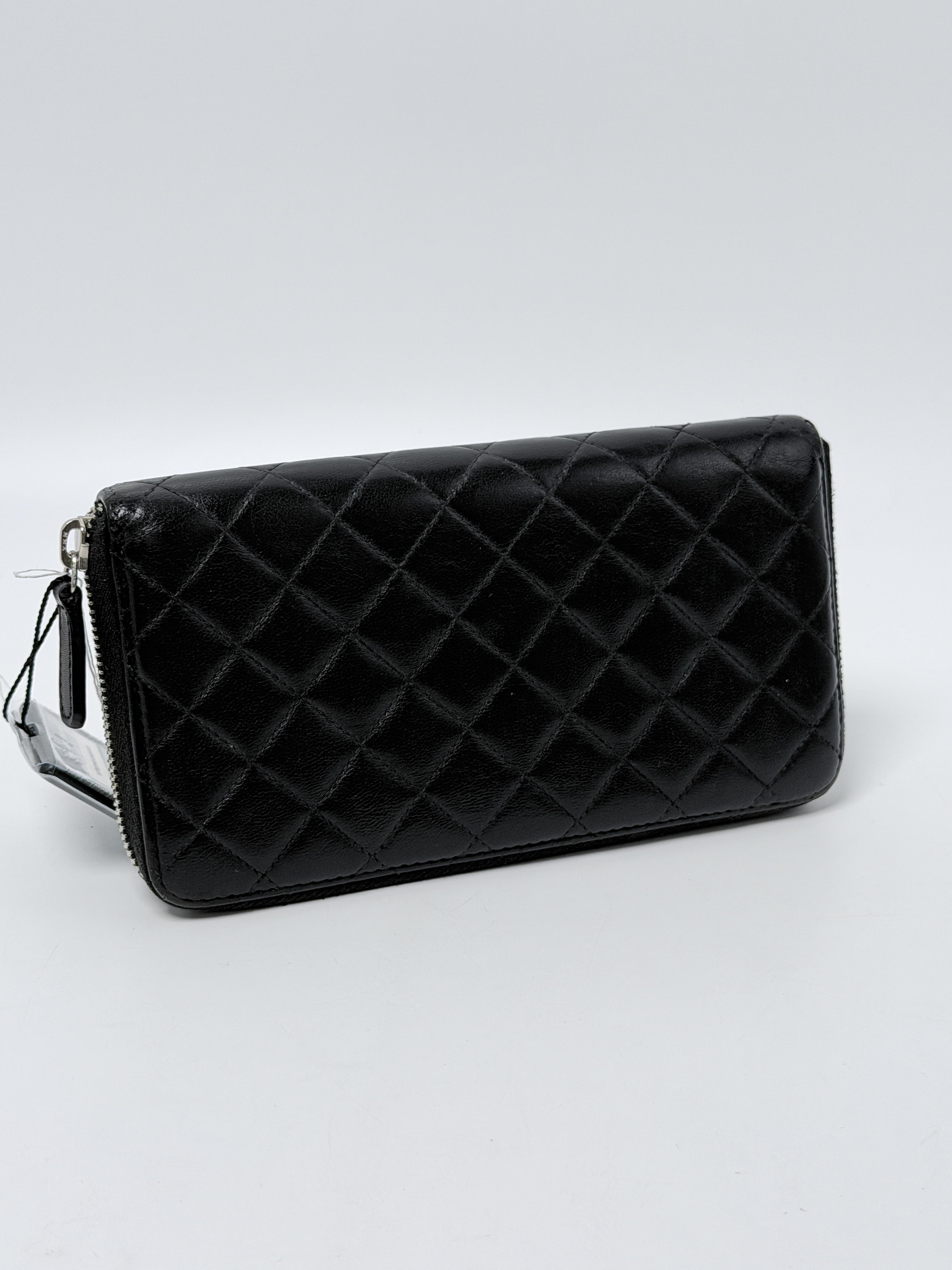 Cambon Line Quilted Zip Around Long Wallet Black JE687CC