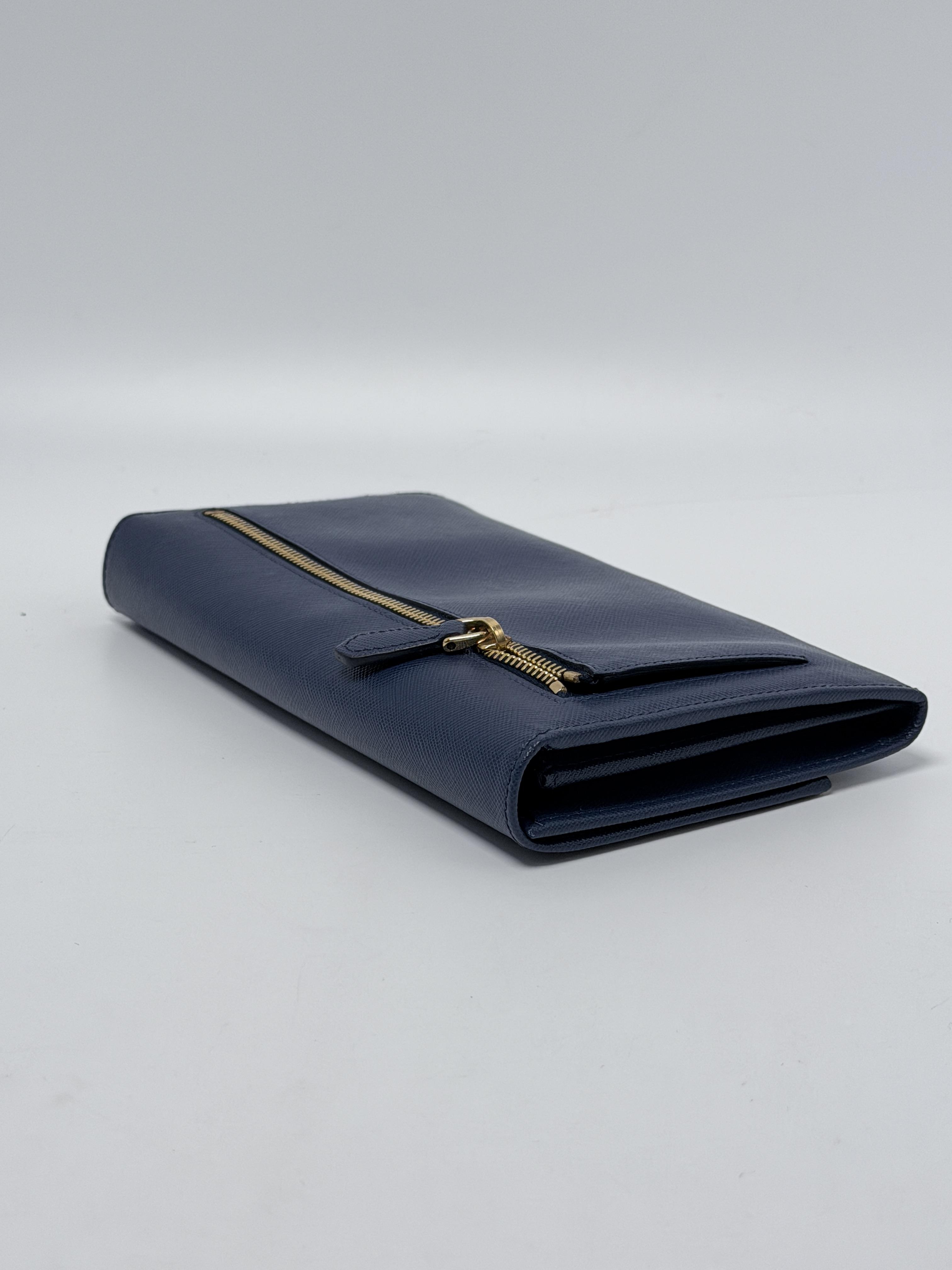 Saffiano Metal Bar Continental Long Flap Wallet Bluette JD1361PR