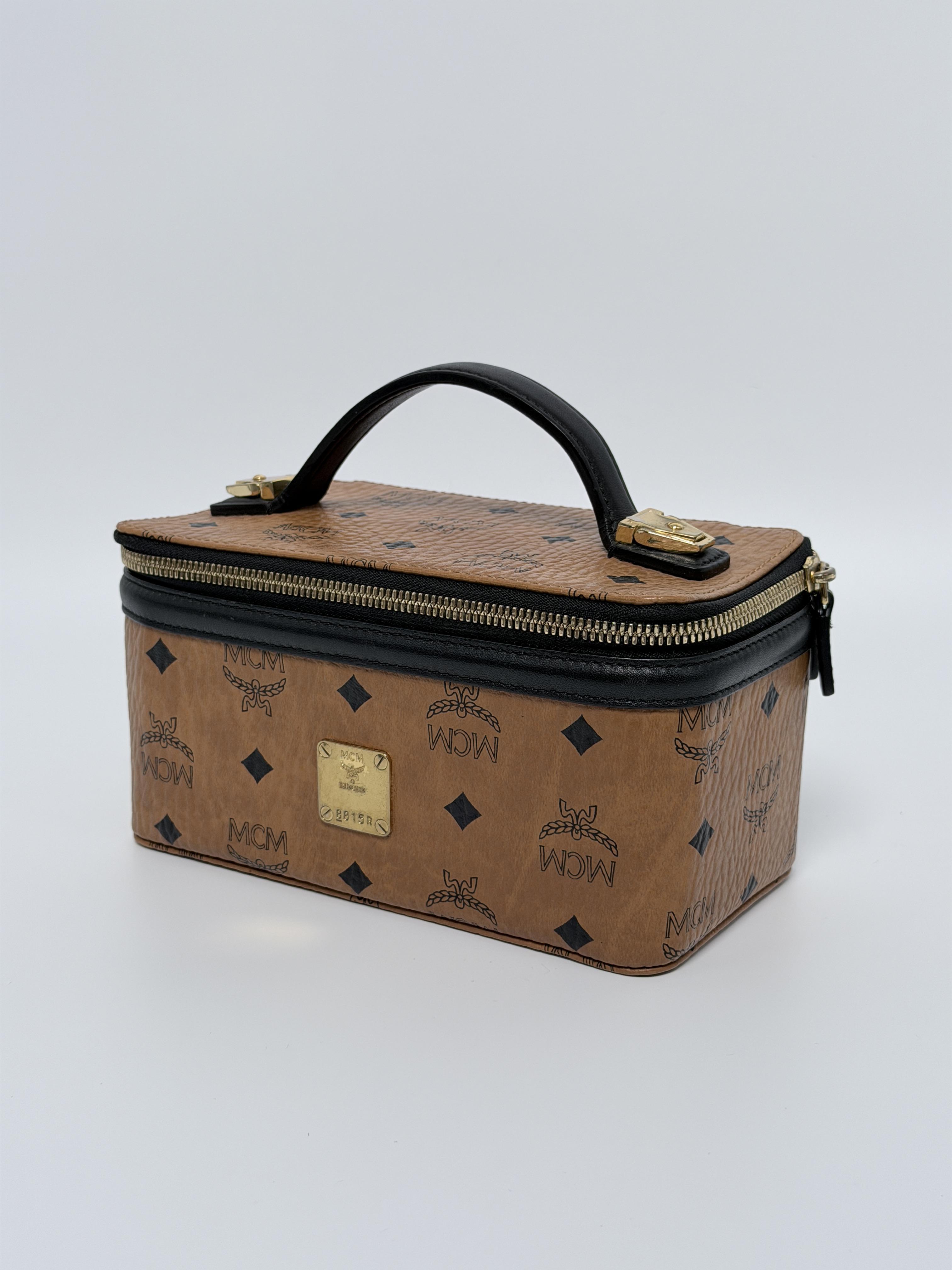 Visetos Vanity Case Top Handle Bag with Shoulder Strap – Cognac JX201MC