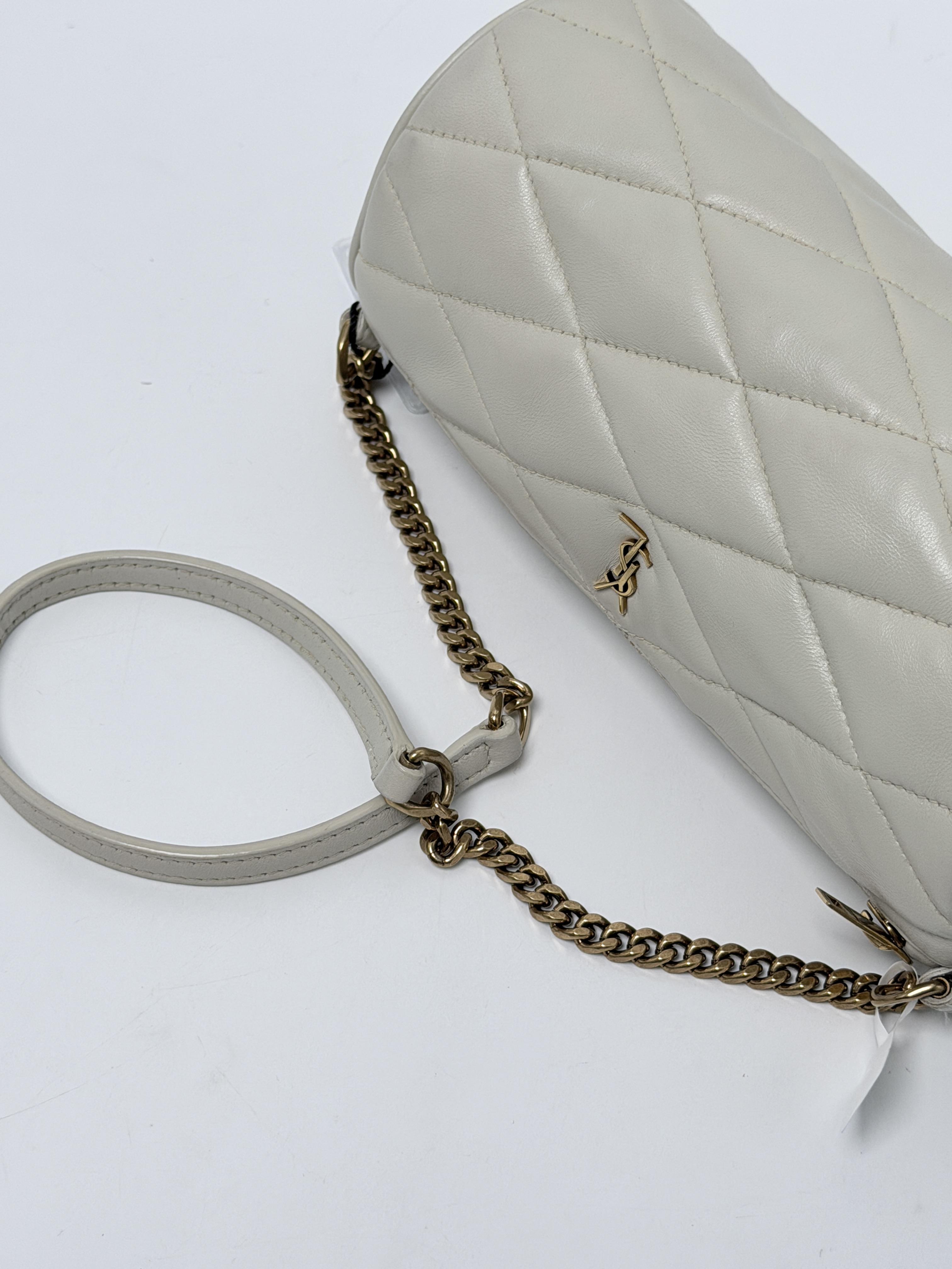 Saint Laurent Sade Mini Tube Bag Cream Quilted Shoulder Handbag JA1331YS