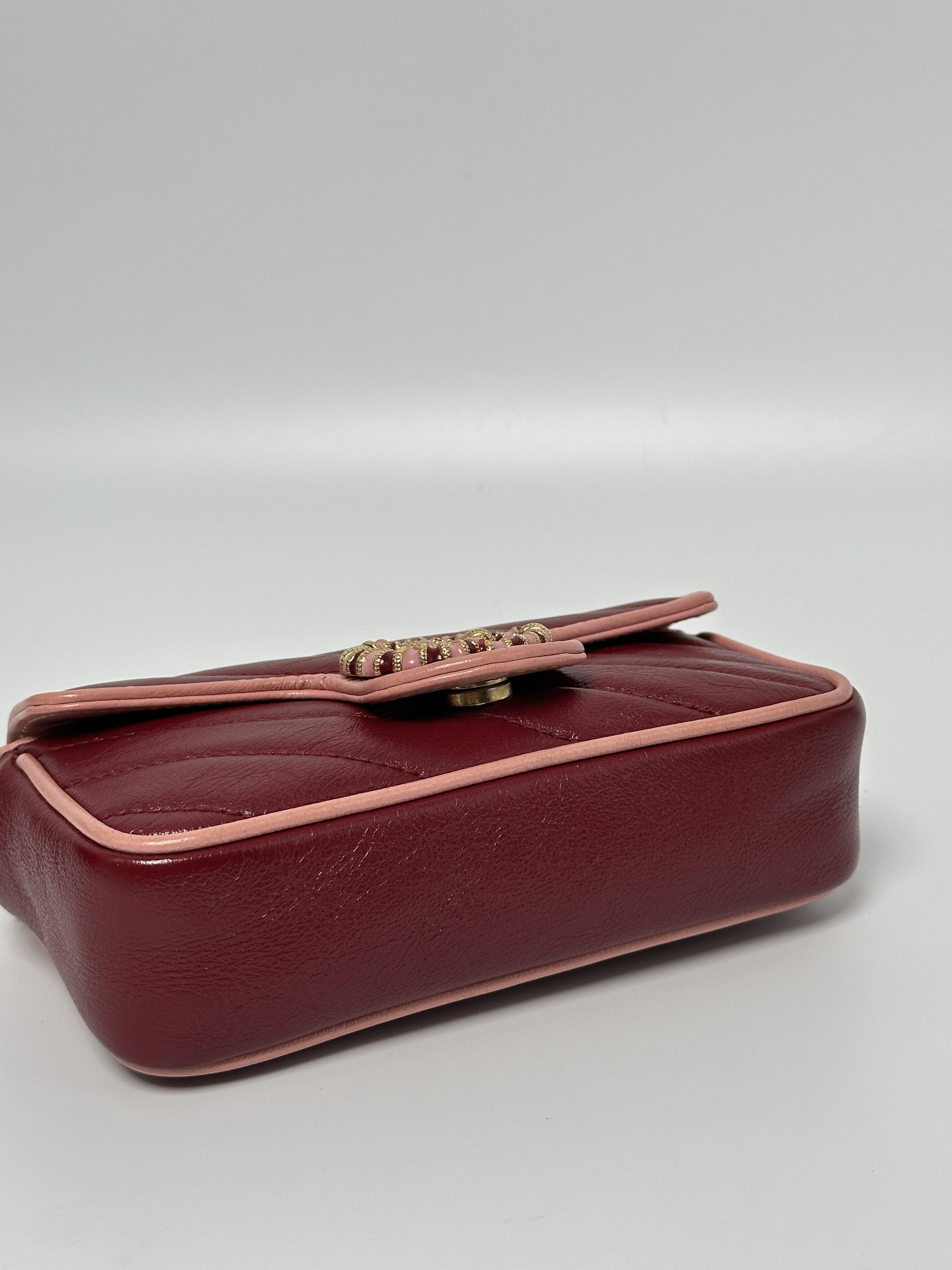 Pre-owned GUCCI leather Crossbody Bags GG Marmont Crystal GG Mini Chain Shoulder Bag Red Crossbody JD654GG