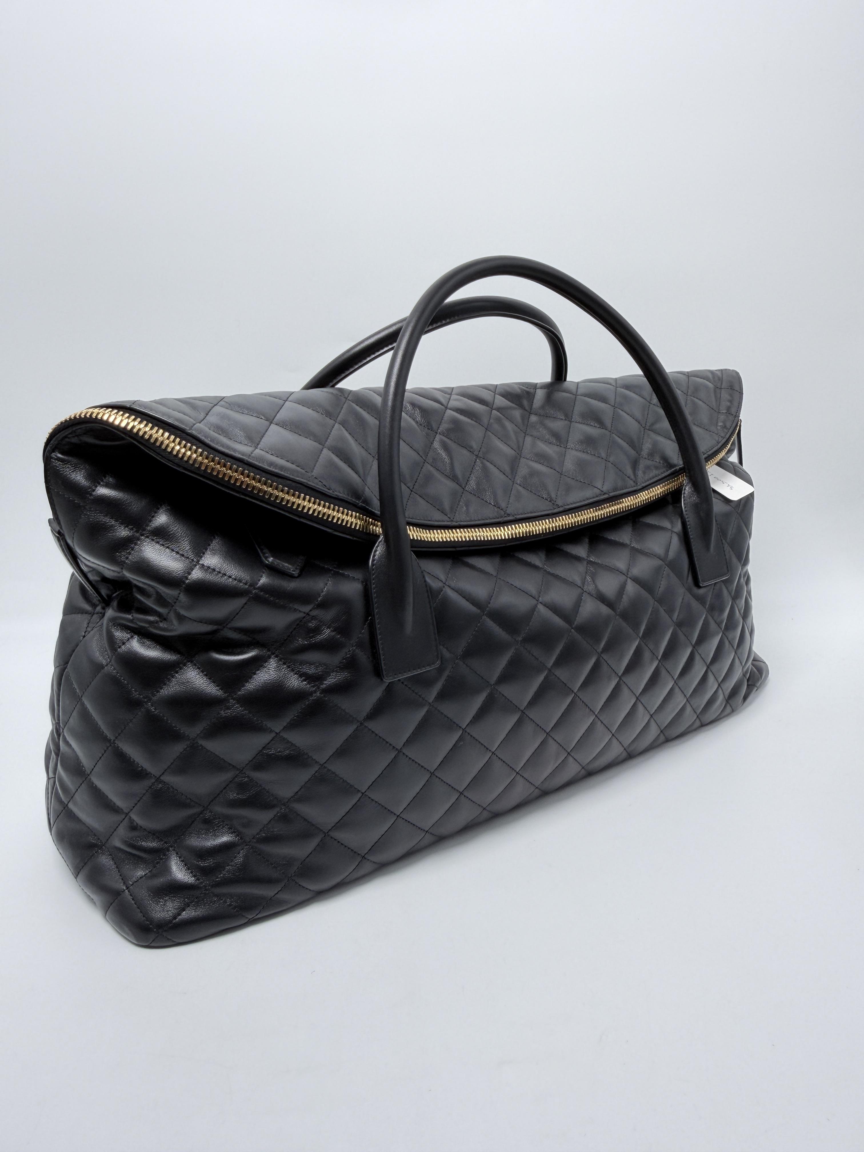Saint Laurent Quilted Calfskin ES Giant Travel Bag Duffle Weekend Black FJ012YS