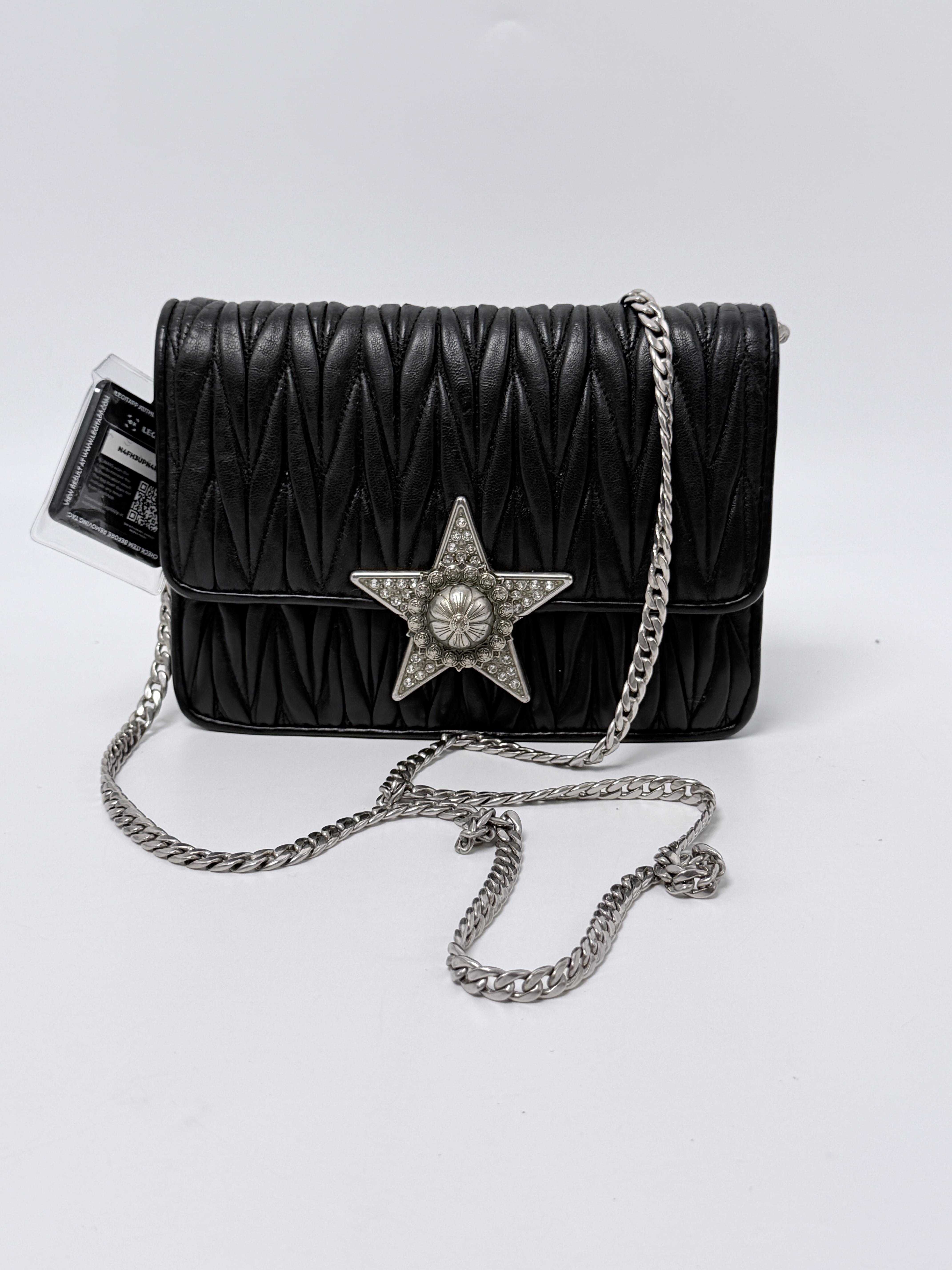 Matelasse Crystal Star Flap Shoulder Crossbody Chain Bag Nero JD1163MM