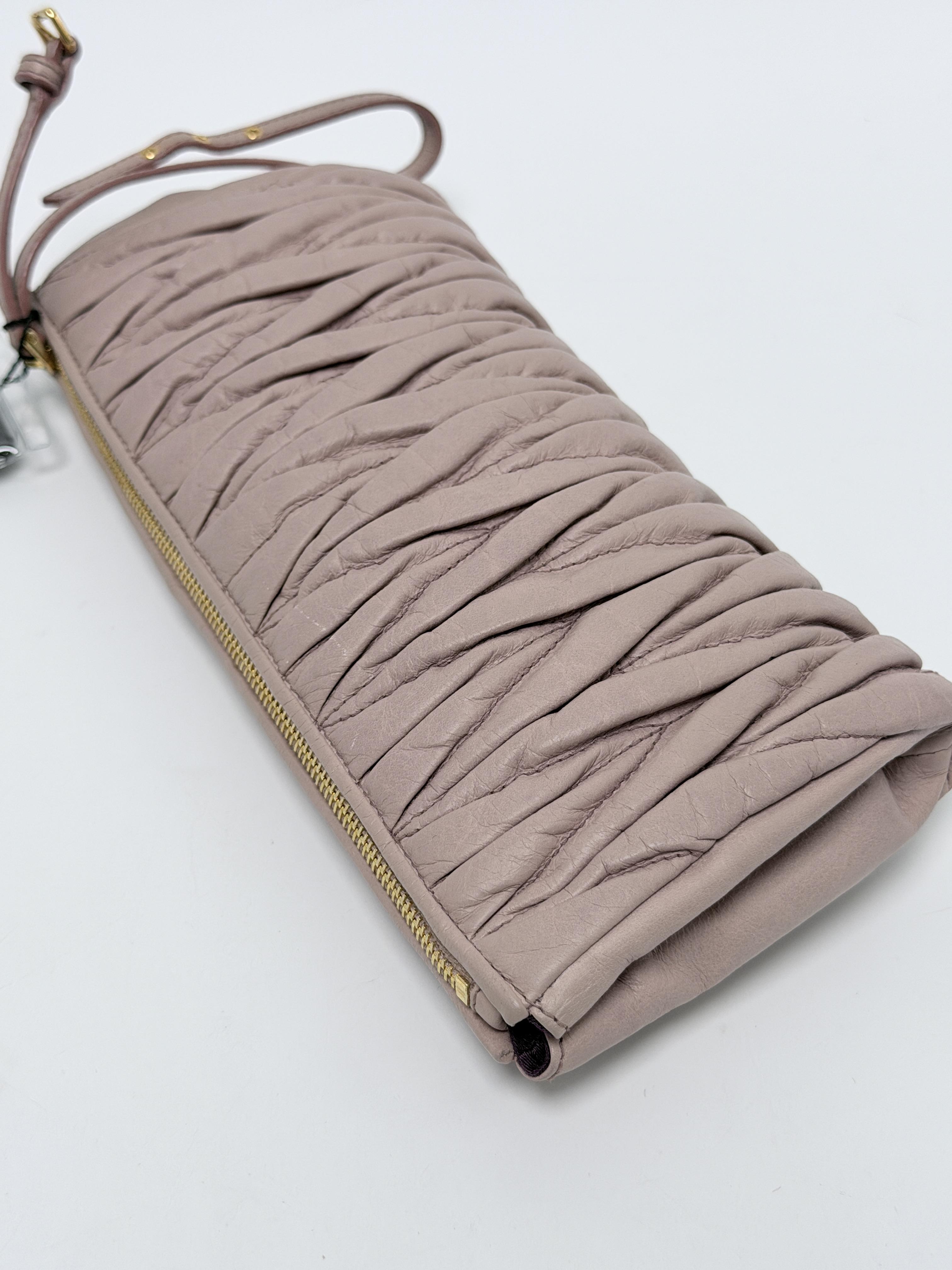 Matelasse Nappa Zip Wristlet Clutch Pouch Orchid Pink JD1335MM
