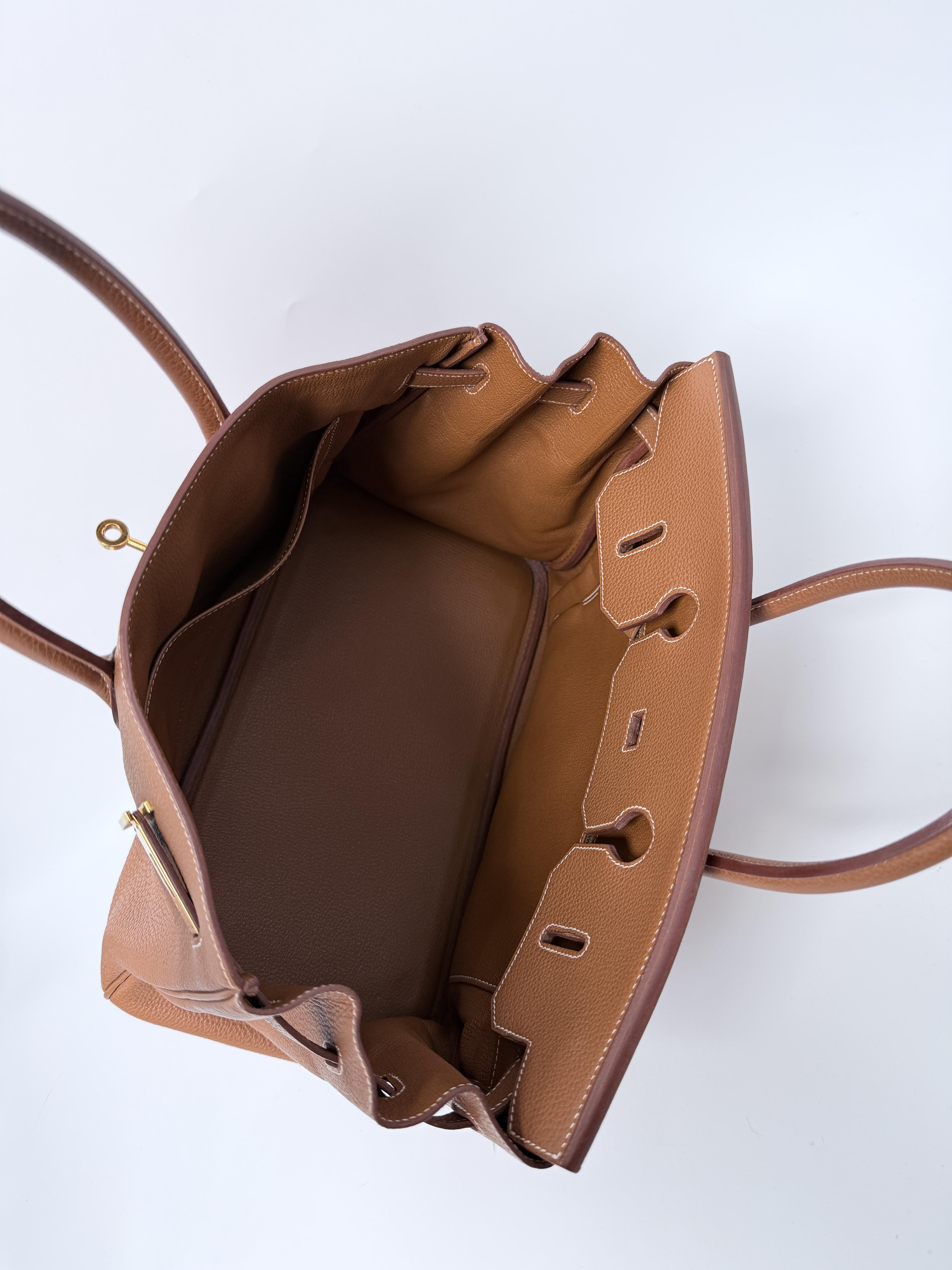 Pre-owned HERMÈS Leather Shoulder Bags Caramel Brown Togo Birkin 35 Tote Bag Top Handle Shoulder Handbag Gold Hardware FJ003HM