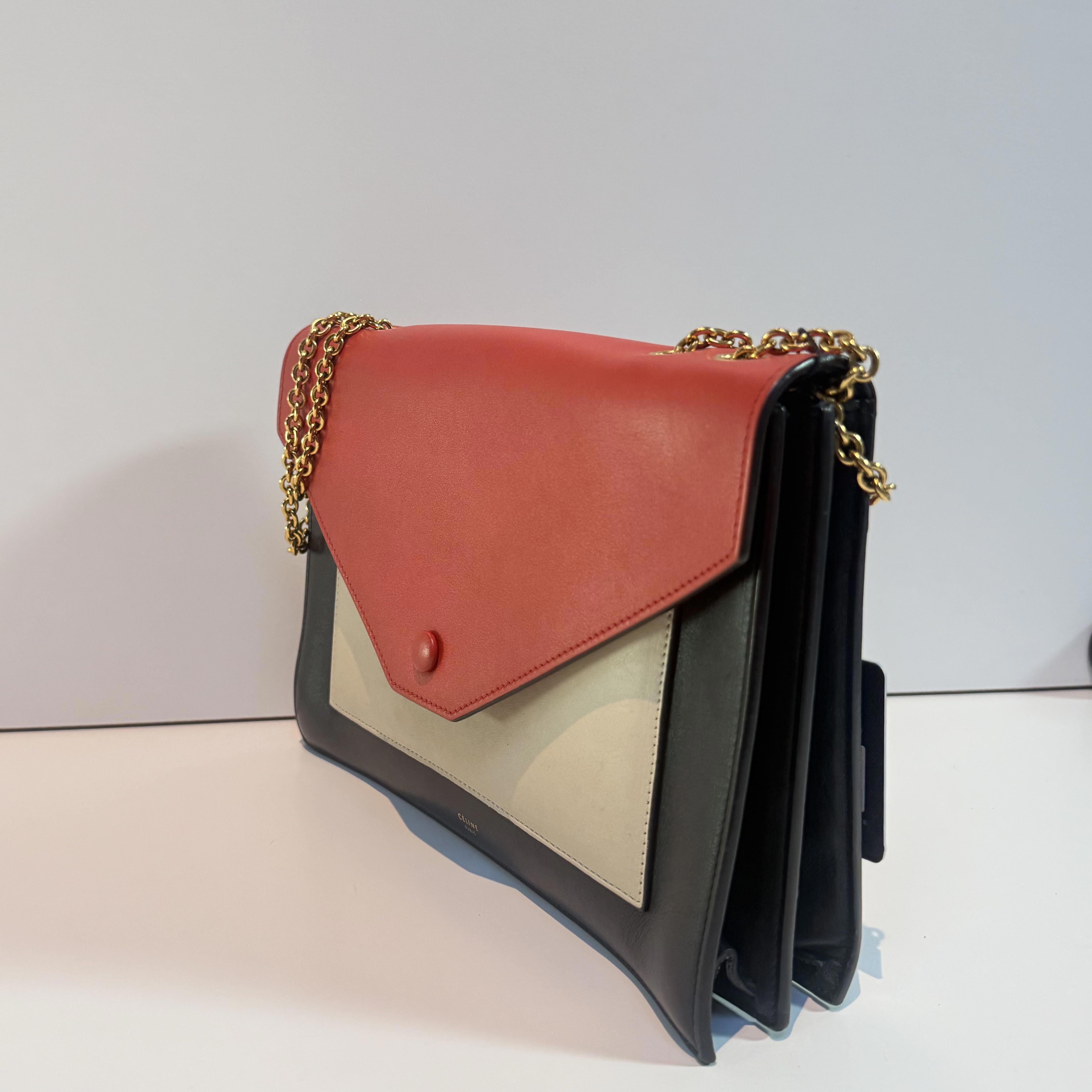 Pre-owned Celine calfskin Crossbody Bags Tricolor Envelope Chain Bag CE3JX