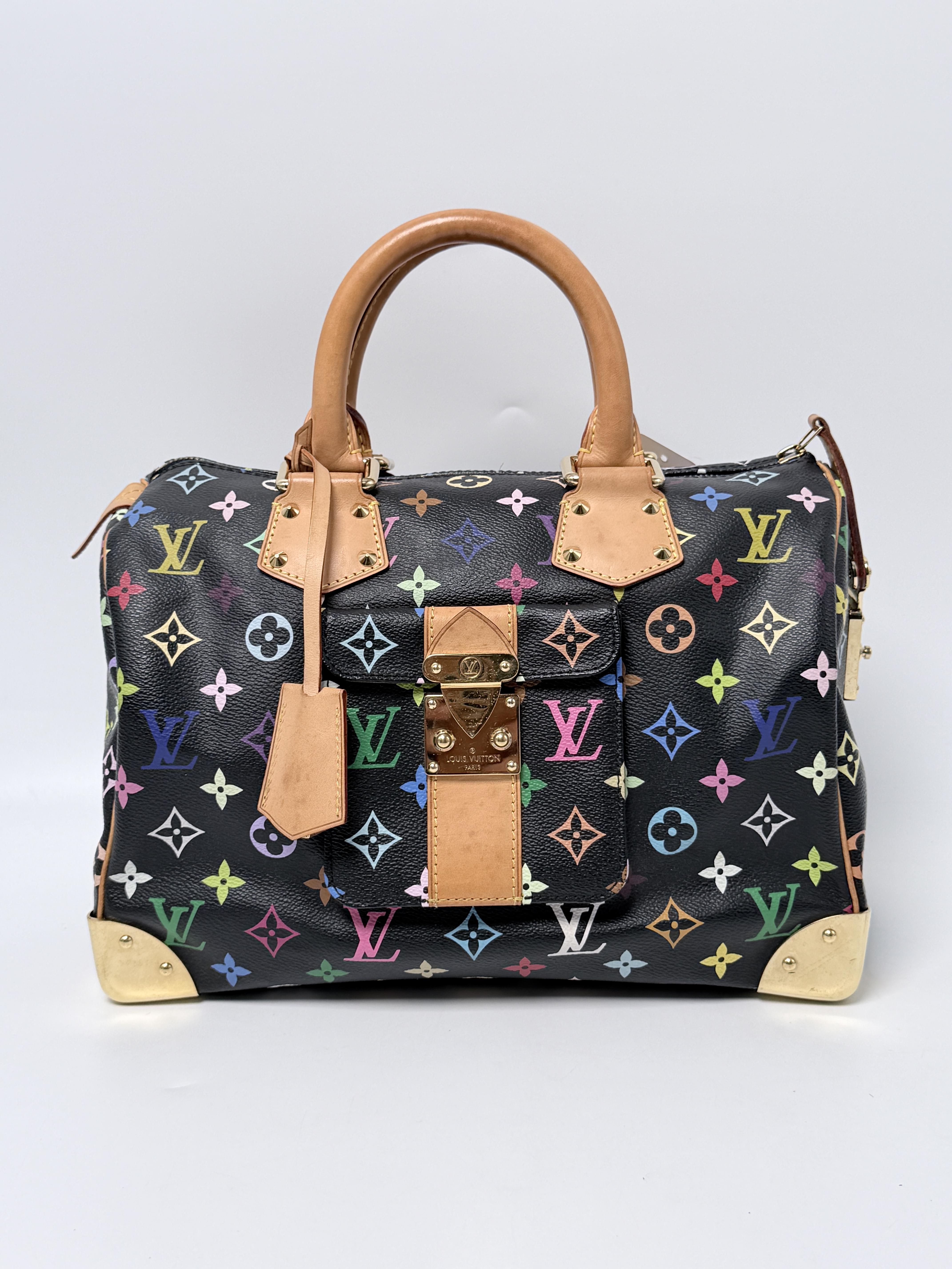 Takashi Murakami Multicolor Speedy 30 Satchel Bag Handle Handbag Black XU045LV