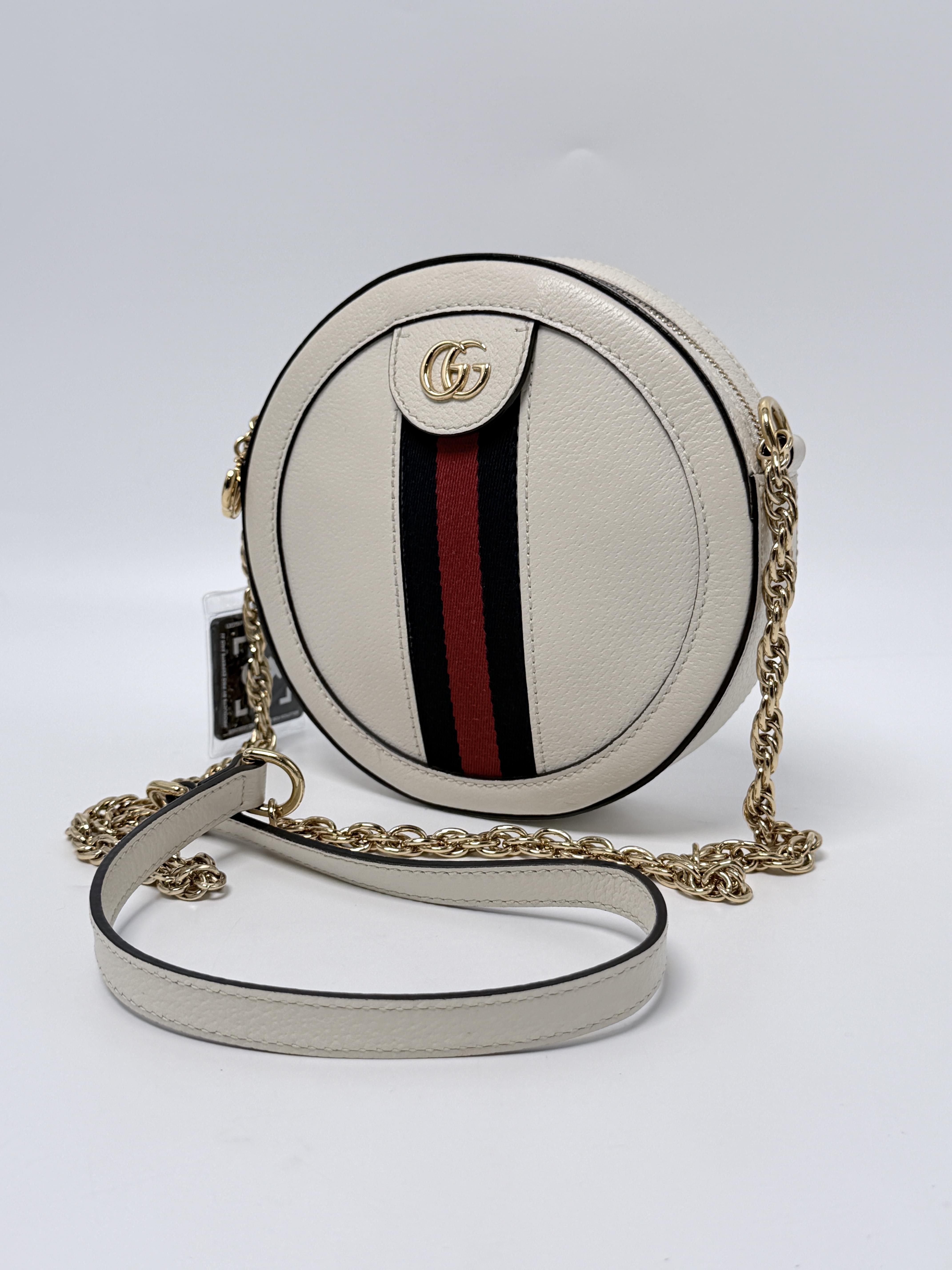Textured Mini Ophidia Round Shoulder Bag (Mystic White) JD1482GG