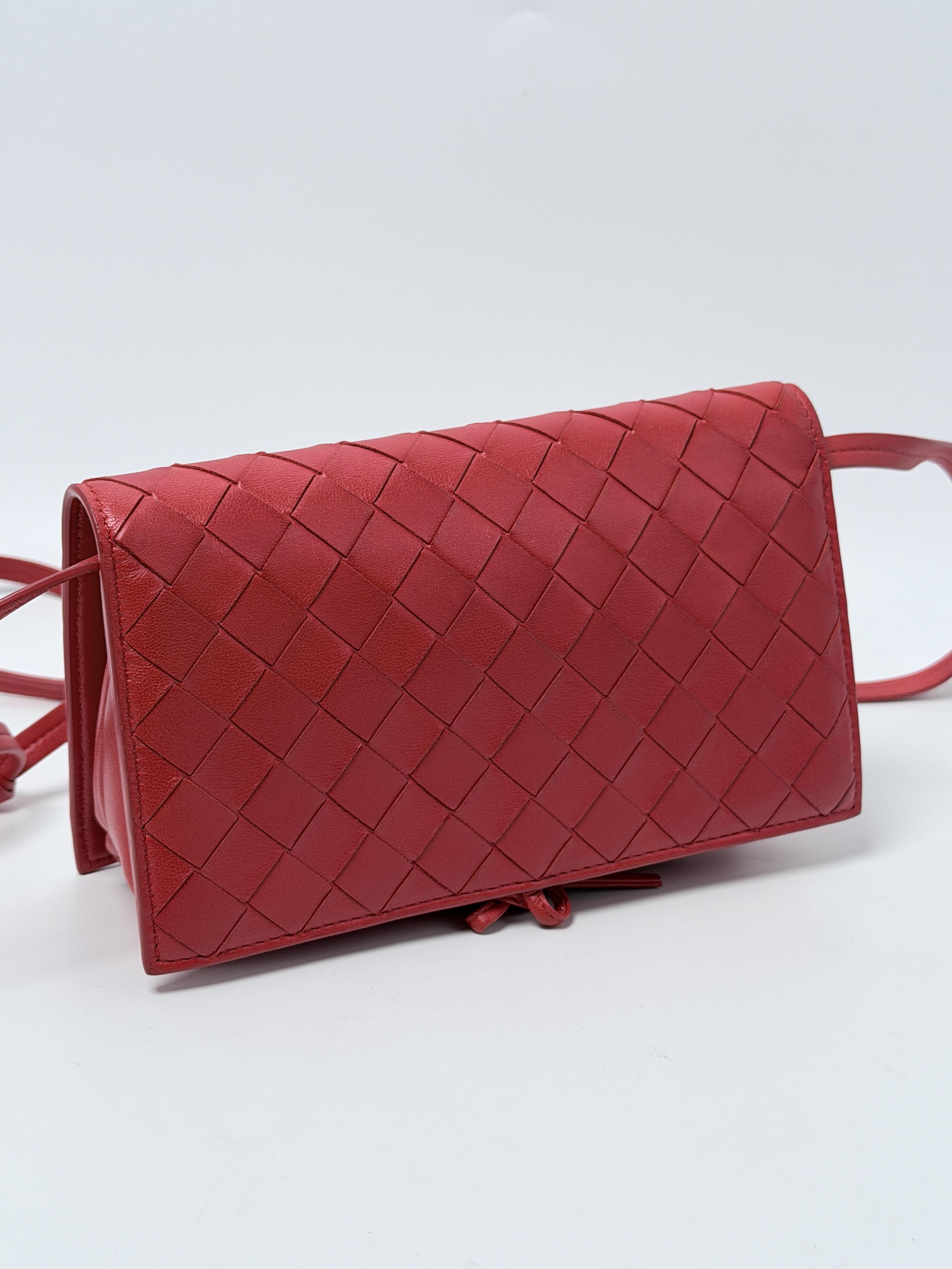 Red Intrecciato Nappa Wallet on Strap Crossbody Bag JP001BV