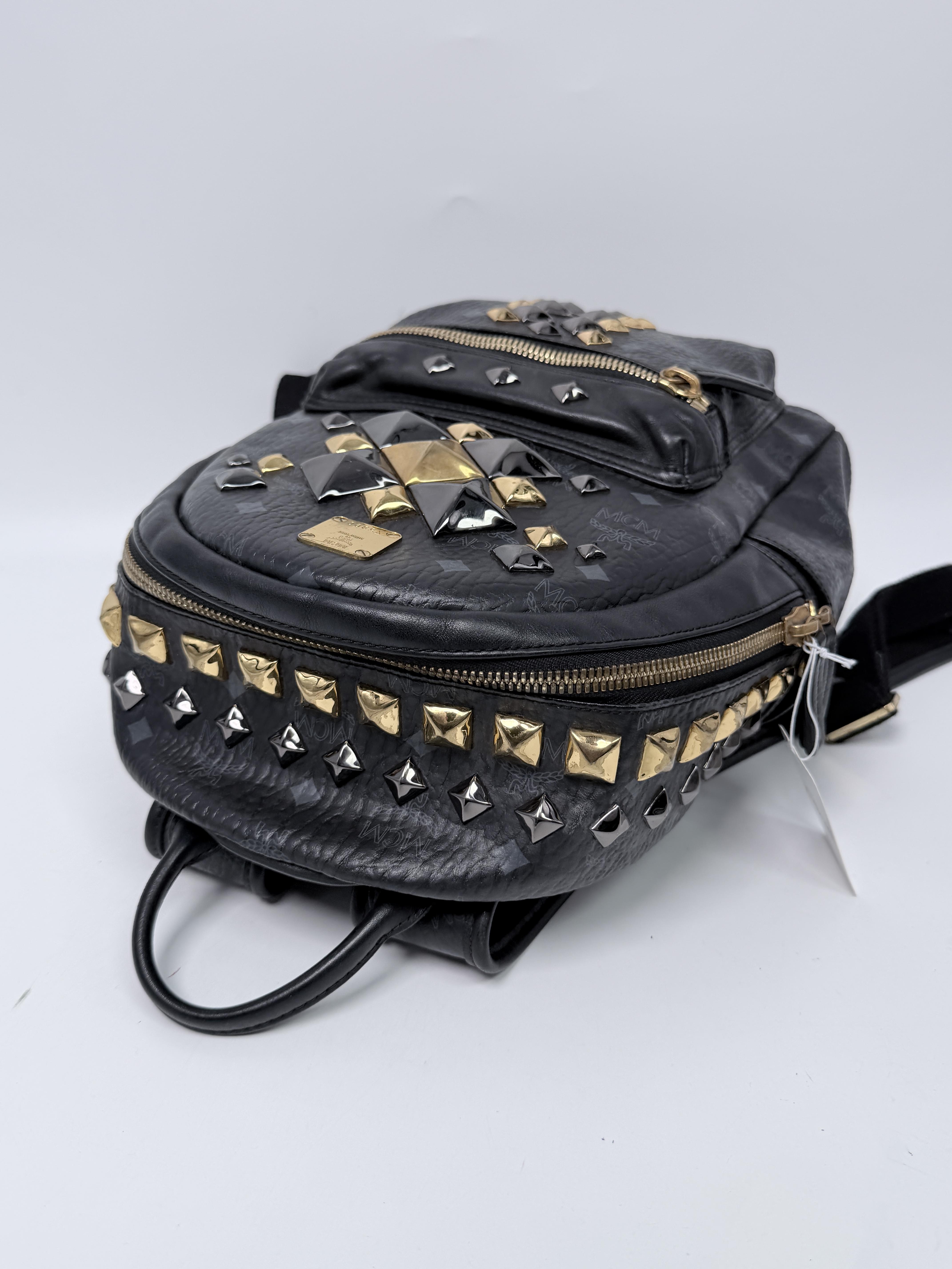 Black Visetos Studded Stark Brock Backpack JC148MCM