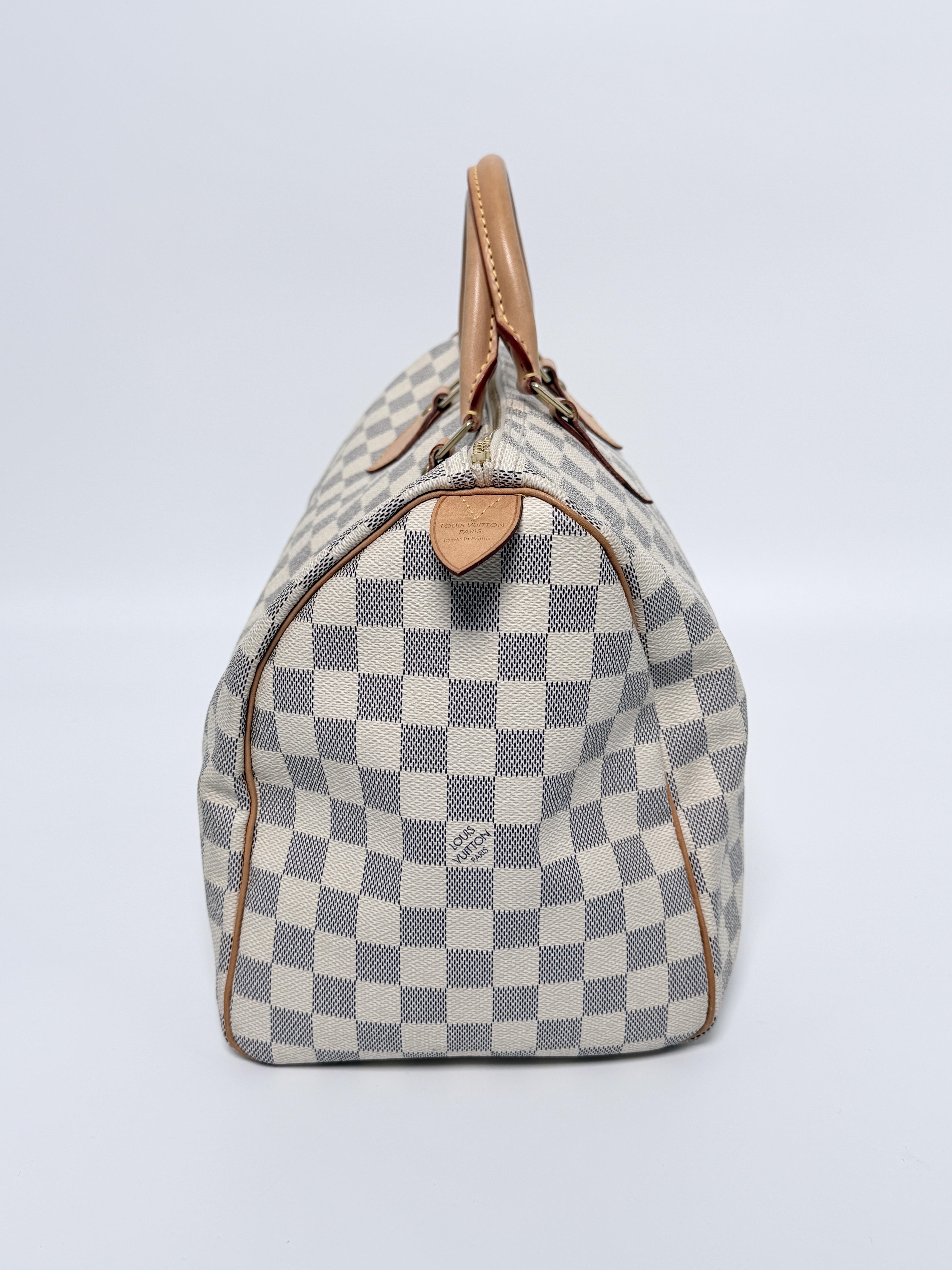 Authentic Damier Azur Canvas Speedy 35 Top Handle Handbag Shoulder Bag YMLV187