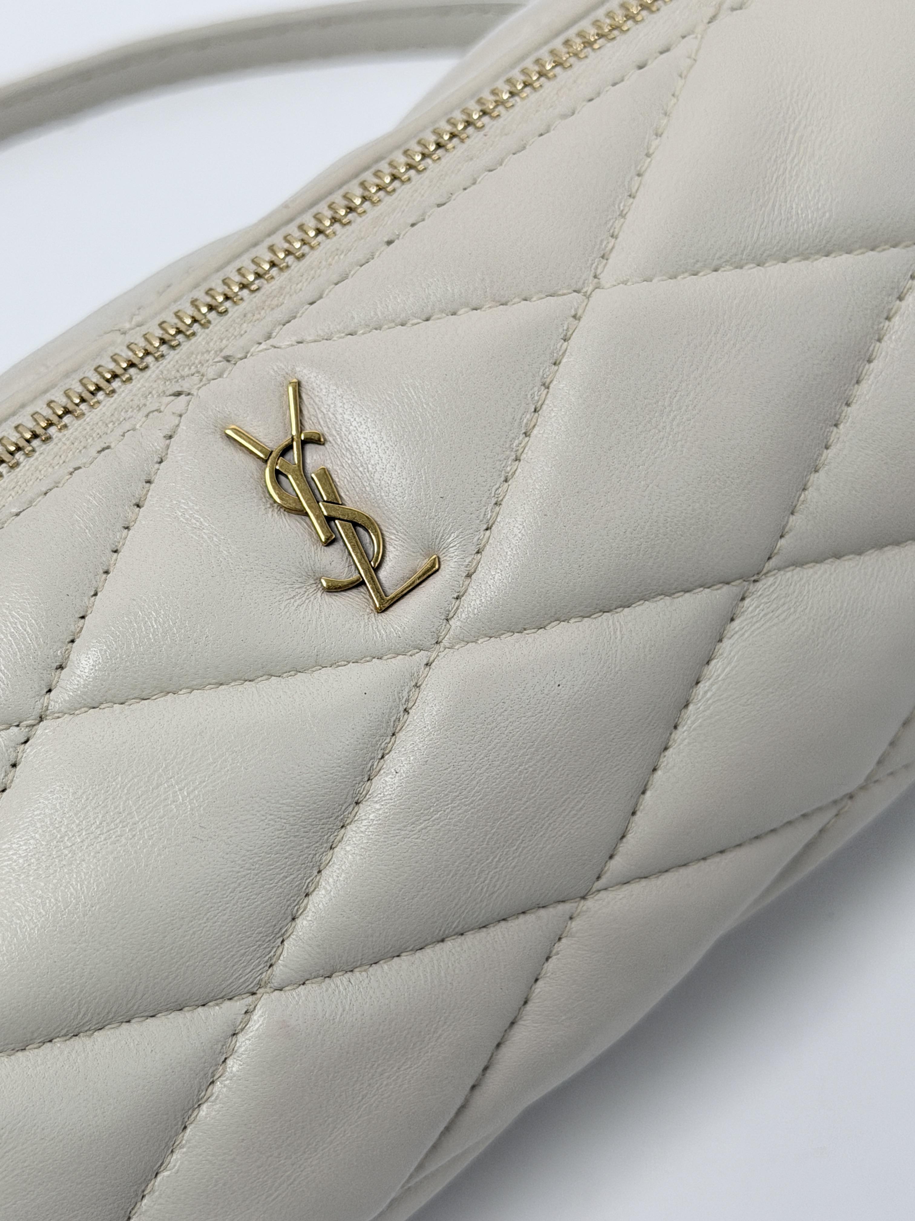 Saint Laurent Sade Mini Tube Bag Cream Quilted Shoulder Handbag JA1331YS