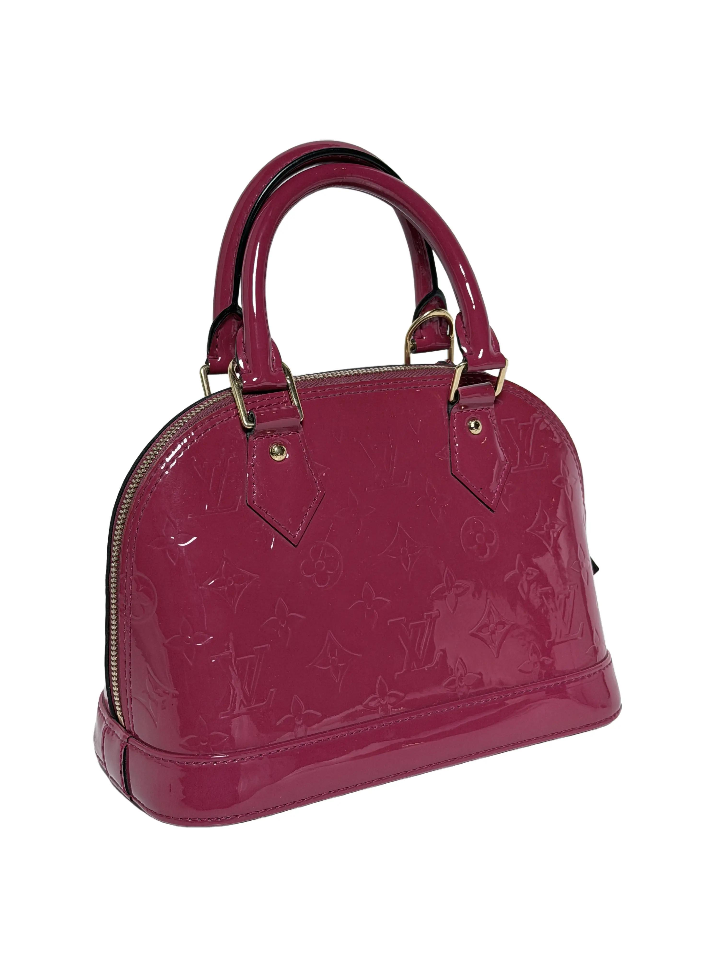 Pre-owned Louis Vuitton Leather Crossbody Bags Authentic Alma BB Top Handle Handbag Crossbody Bag Magenta Vernis YMLV05