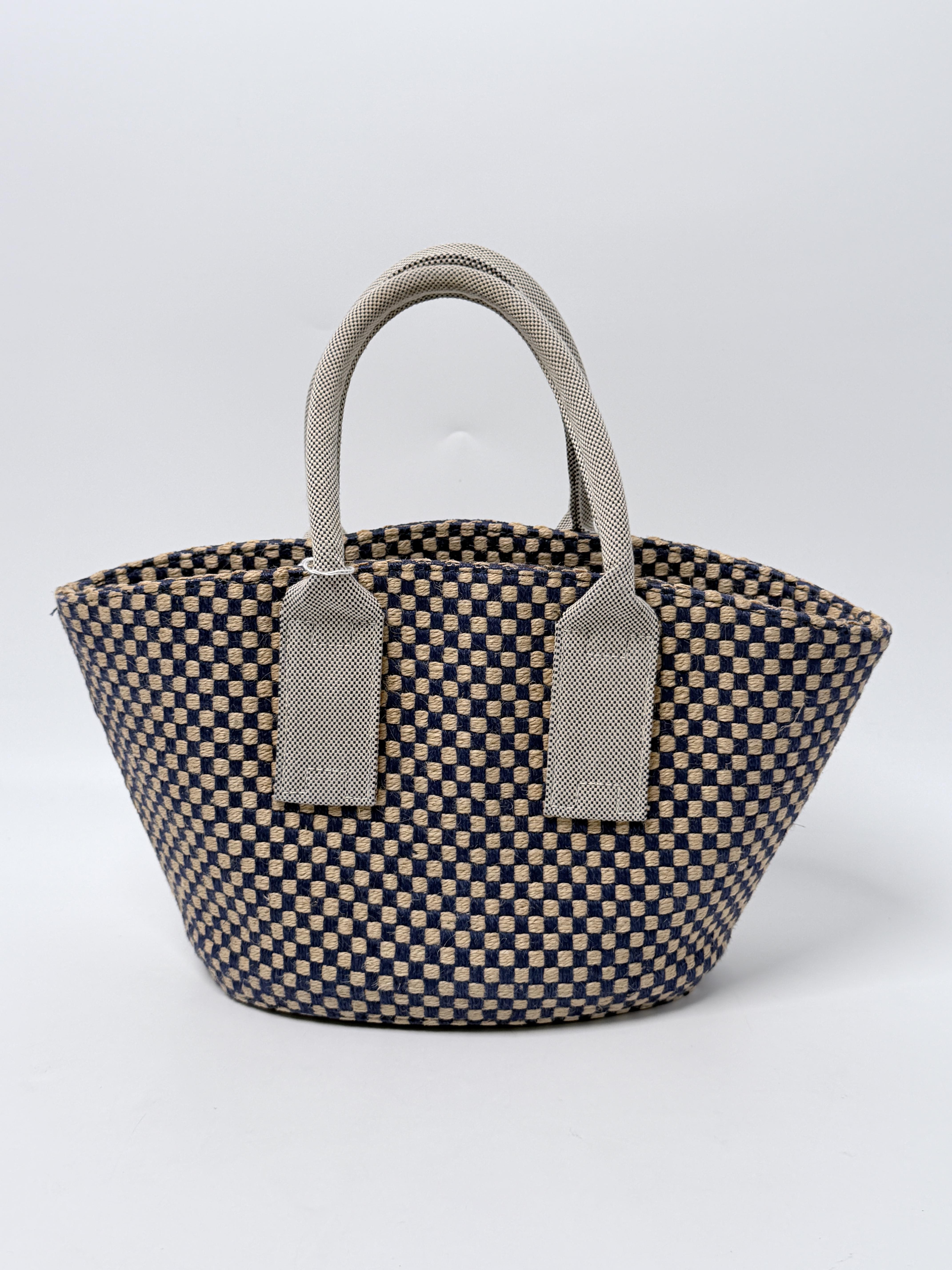 Panier Bus PM Basket Weave Tote Bag Linen Jute Beige Navy Blue JP006HM