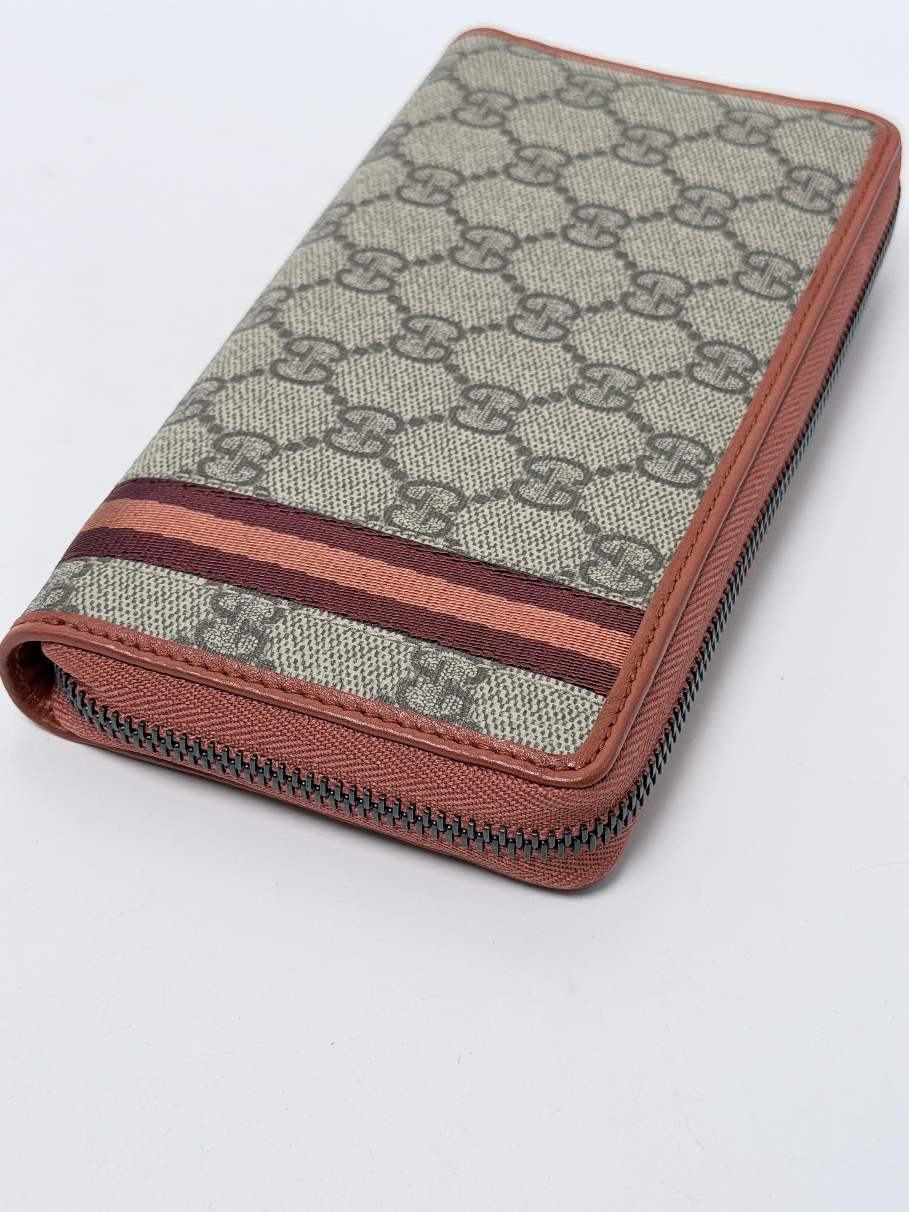 Ophidia GG Supreme Zip Around Wallet Beige Orange Web Stripe 523154 JD1359GG