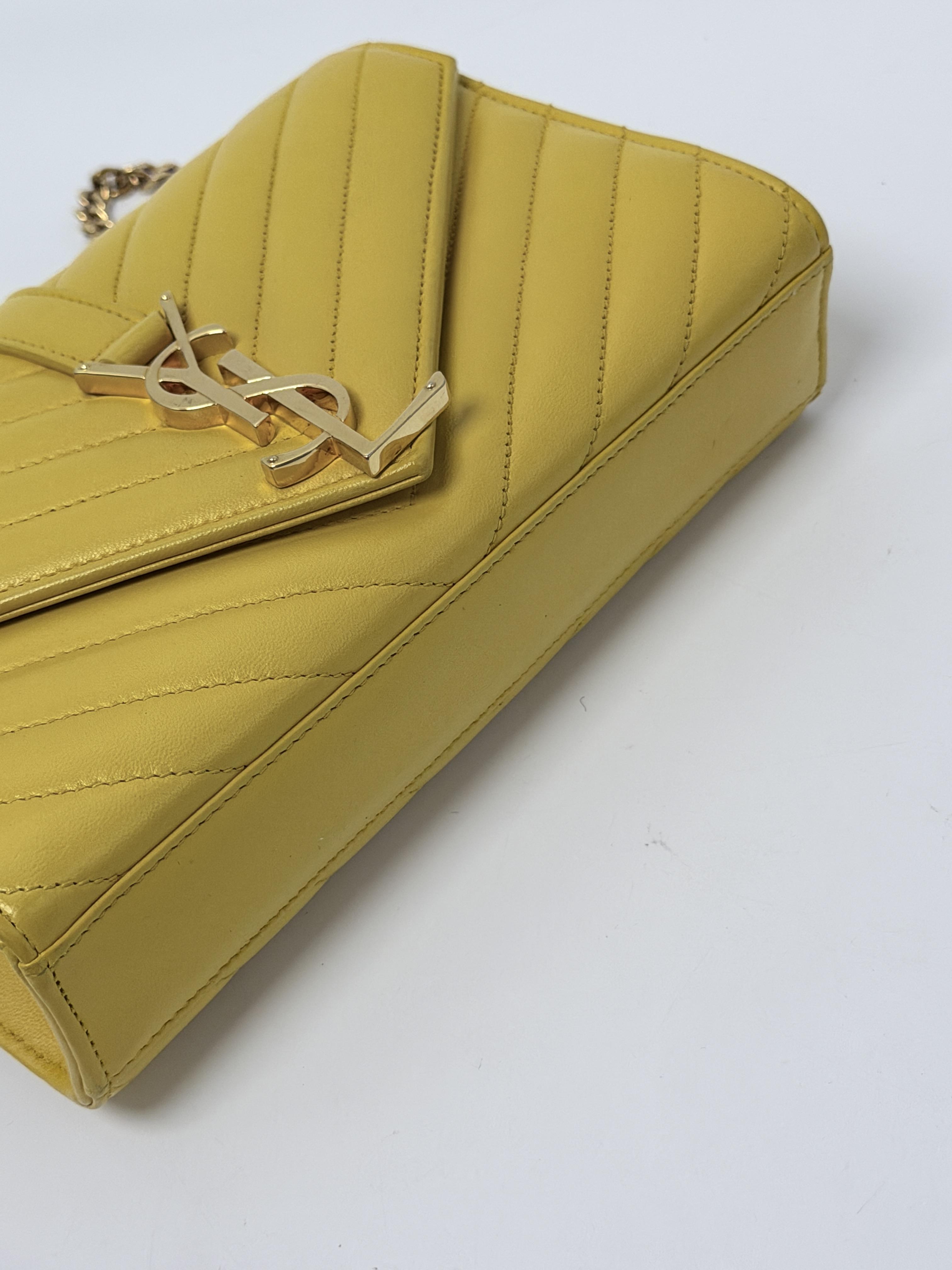 Saint Laurent Cassandre Matelasse Envelope Chain Wallet Mustard Yellow JD1521Y