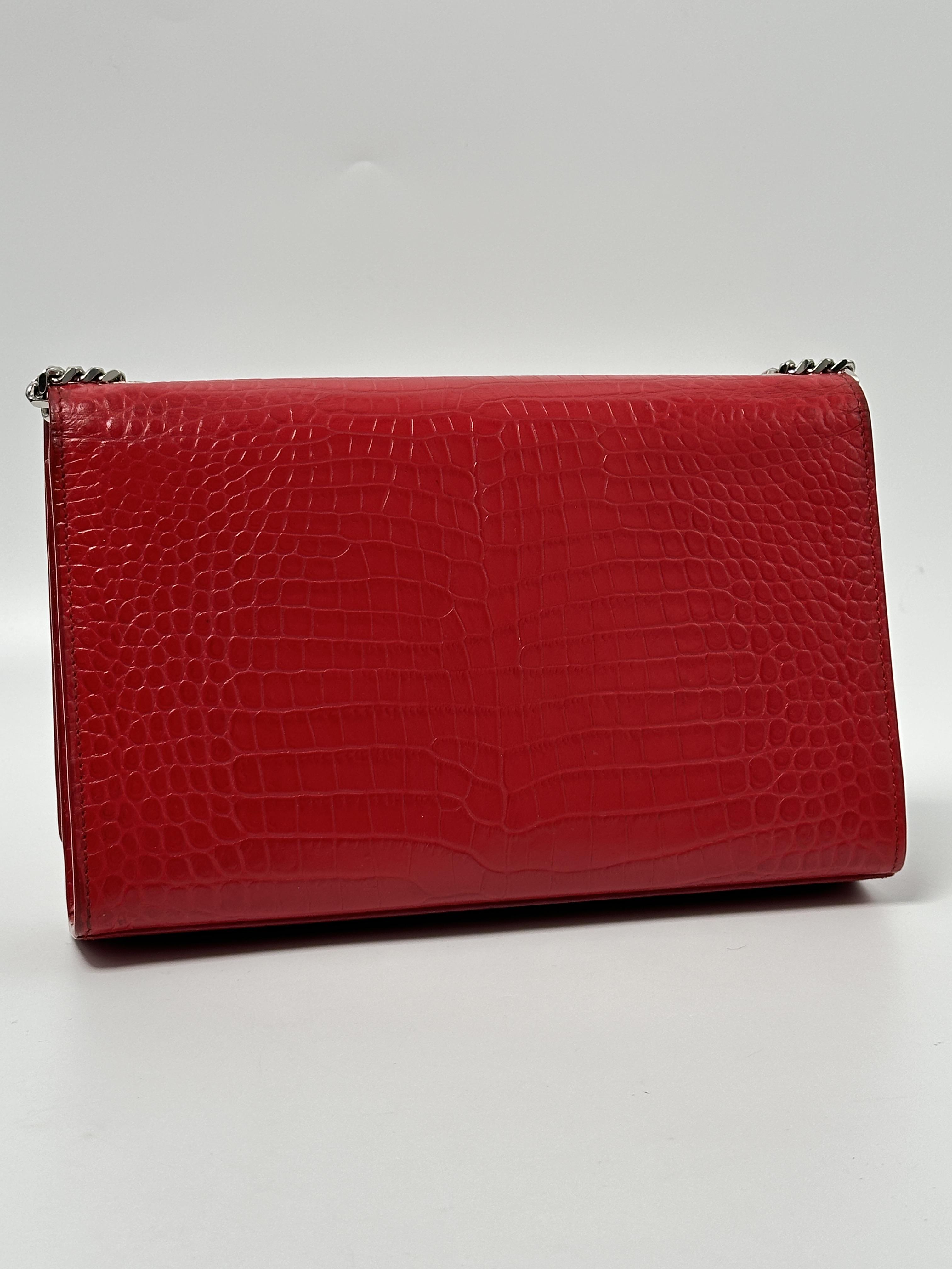 Pre-owned Yves Saint Laurent LEATHER Crossbody Bags Saint Laurent Red Croc Embossed Kate Tassel Crossbody Shoulder Bag JE460YL