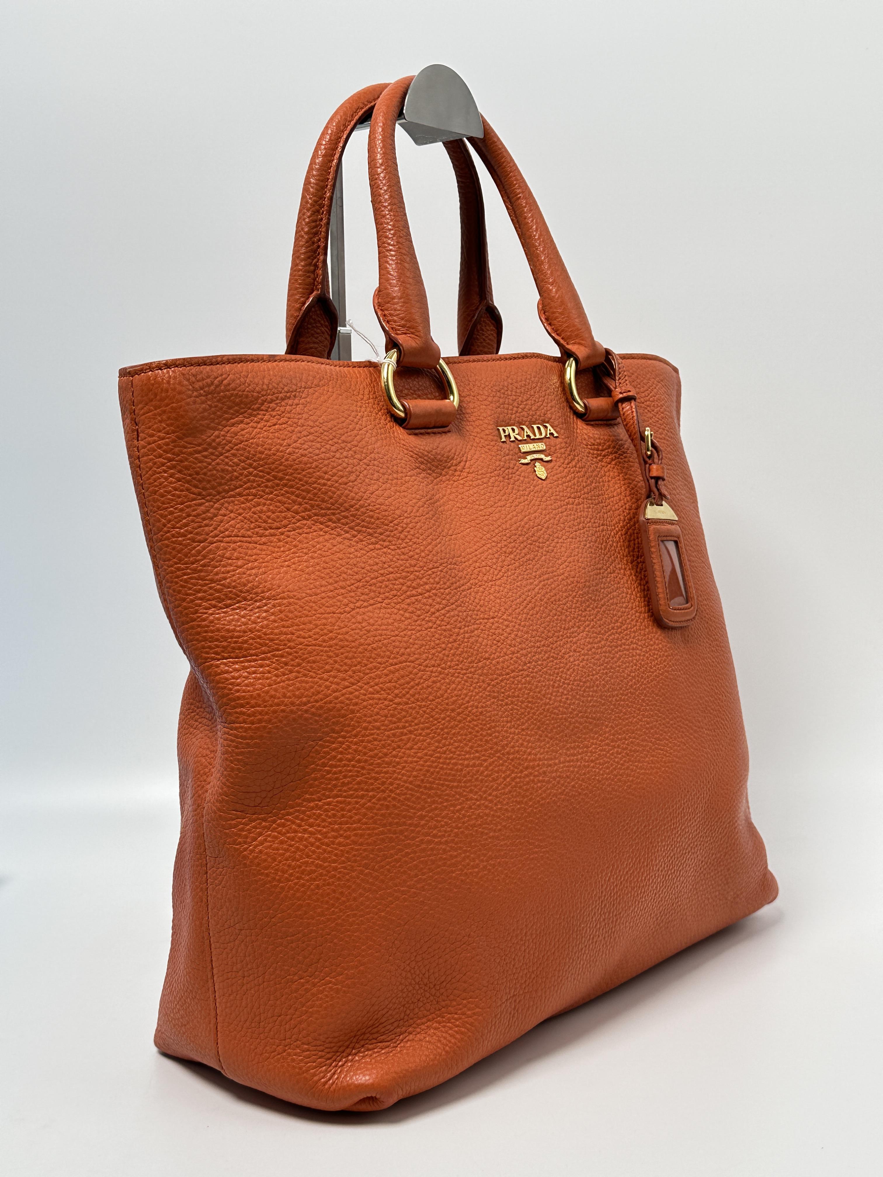 Orange Vitello Daino Shopping Tote Bag Top Handle Bag Shoulder Handbag JE458PD