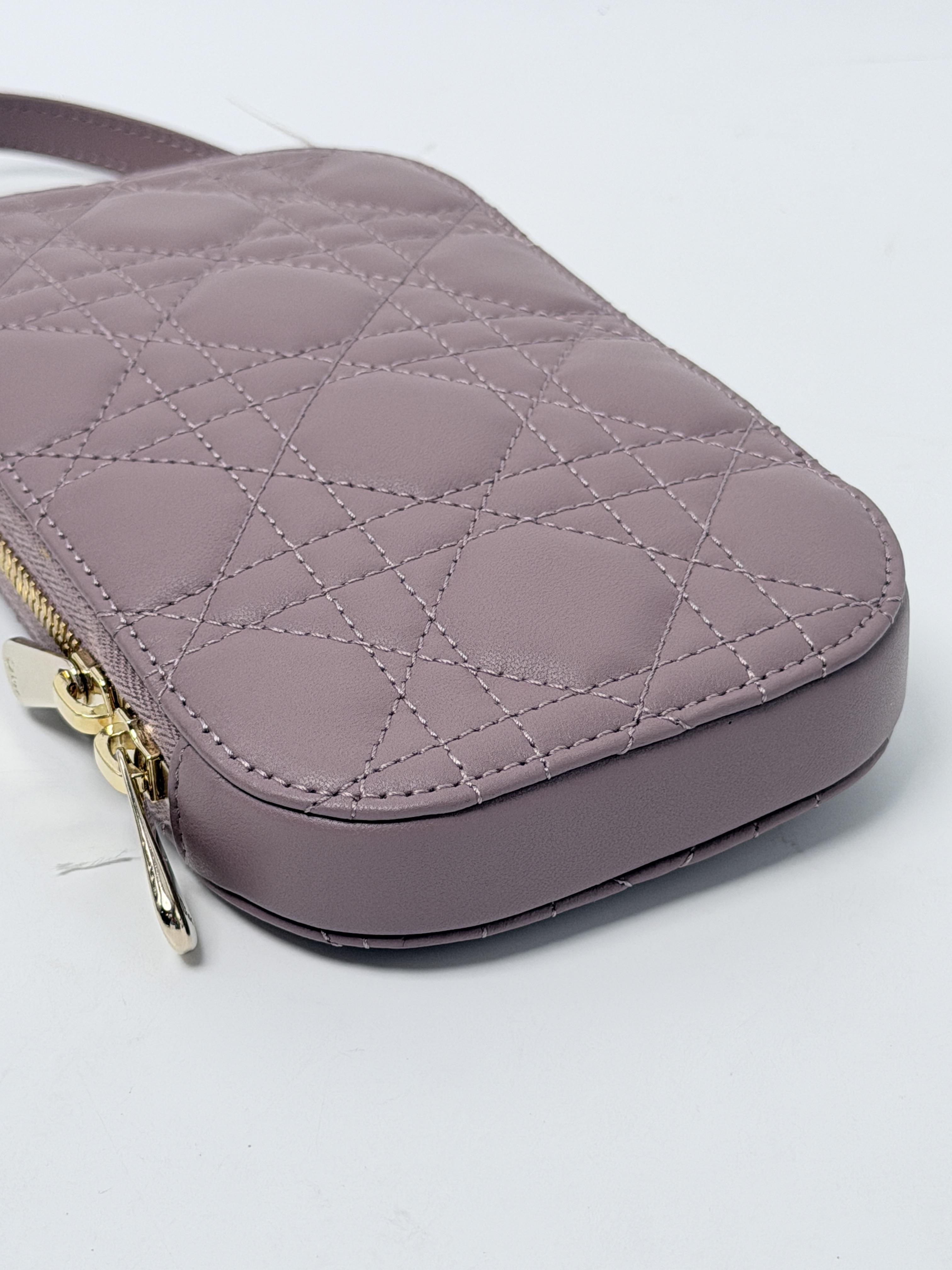 Lady Phone Holder Mauve Cannage Lambskin Gold Chain Crossbody Bag JP002DR